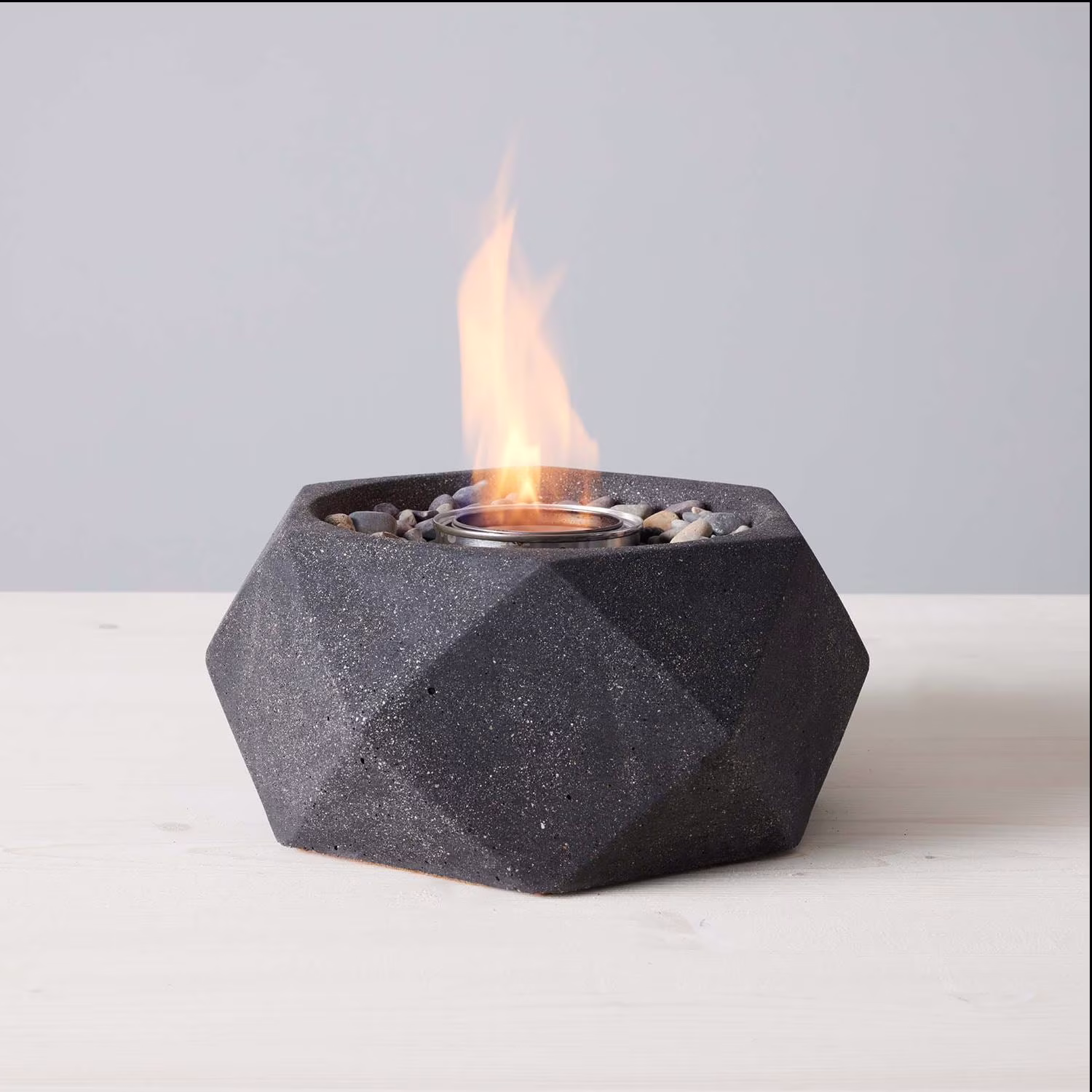 TerraFlame Basin Table Top Fire Bowl Gel Fuel - Stone Cast - White