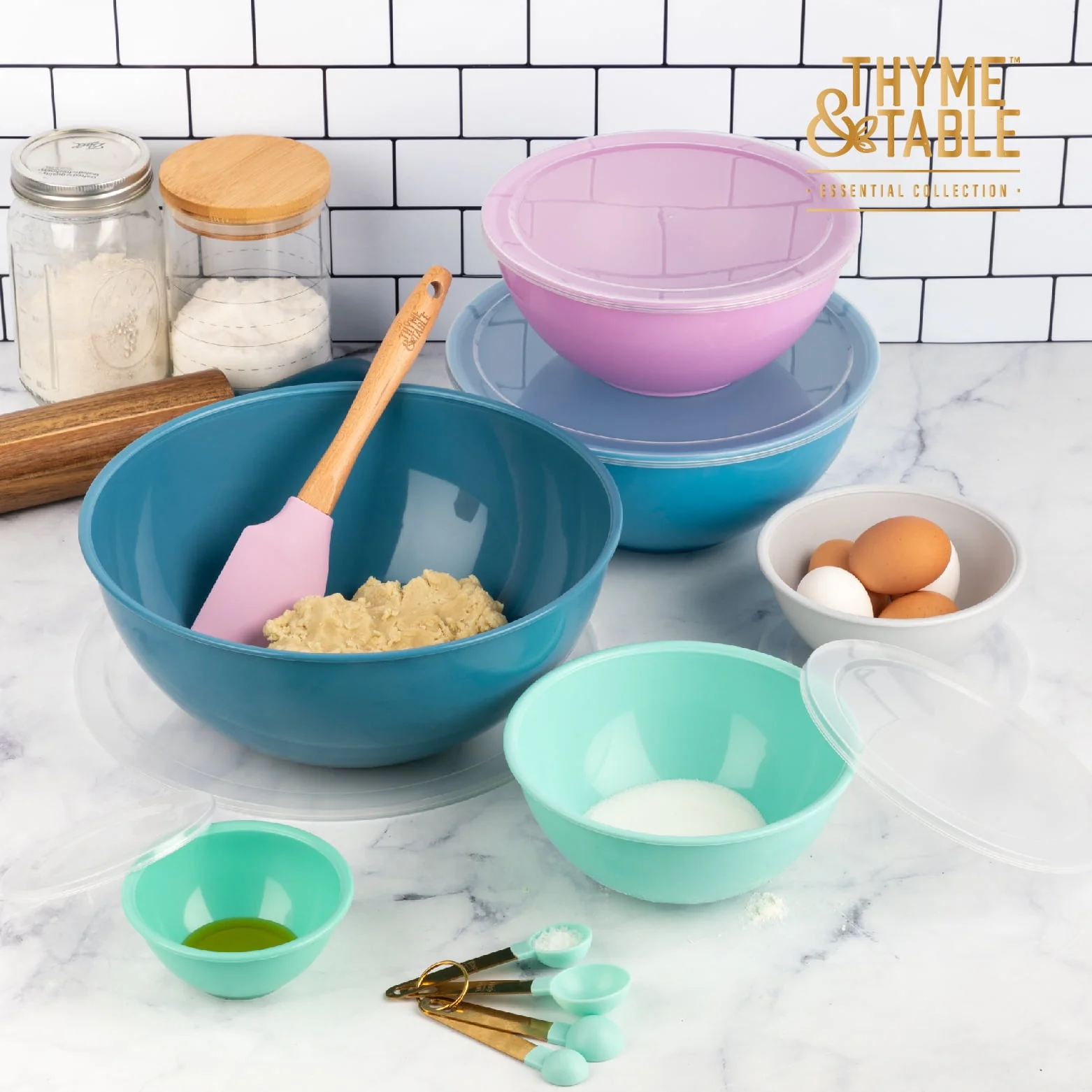 Thyme & Table Round Mixing Bowls, 12-Piece Set, Multi-Color