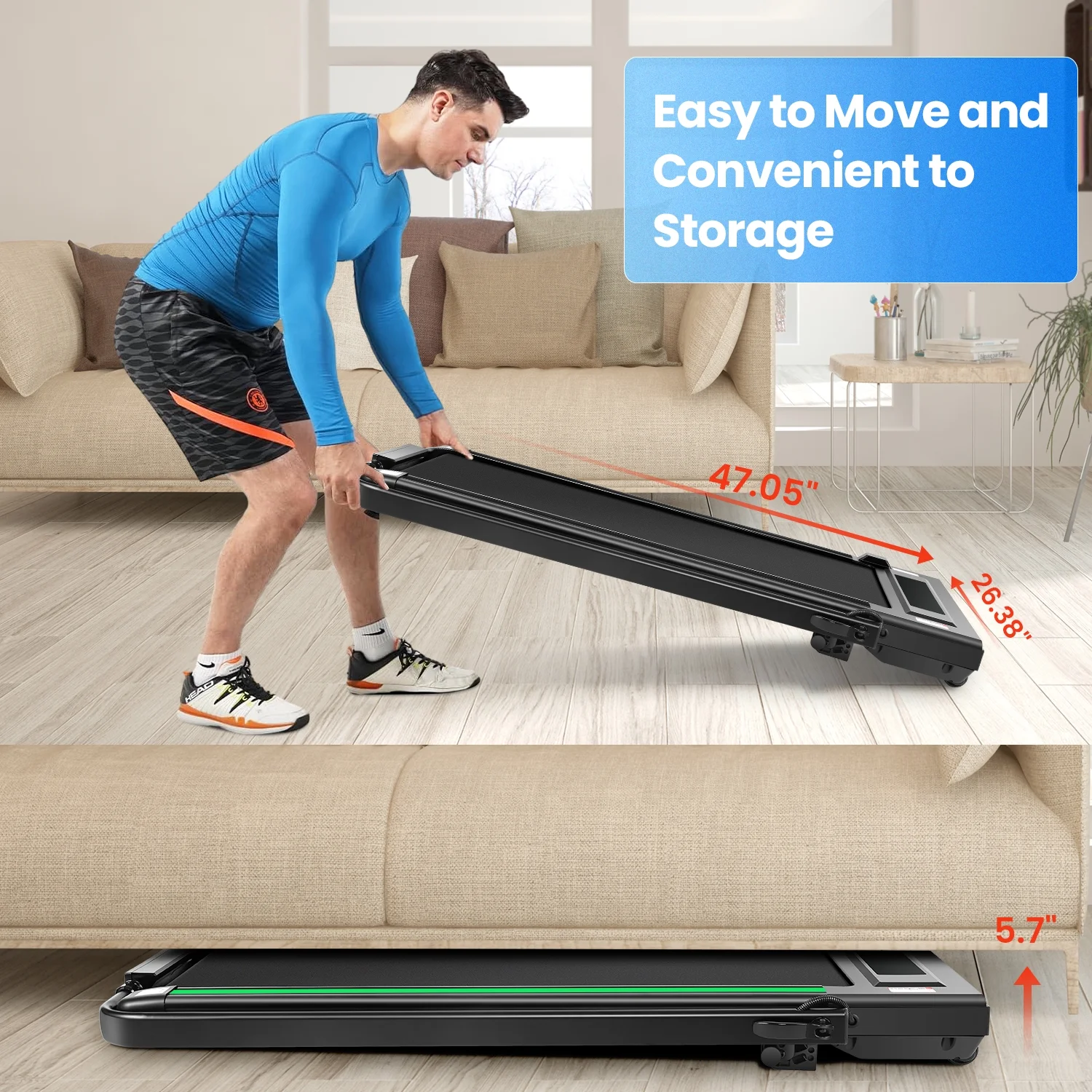 2 in 1 Walking Pad Treadmill with Incline, 2.5HP Under Desk Treadmill with Handle Remote Control & LED Touch Screen for Home Office Workout, 300lbs Weight Capacity Black & Green