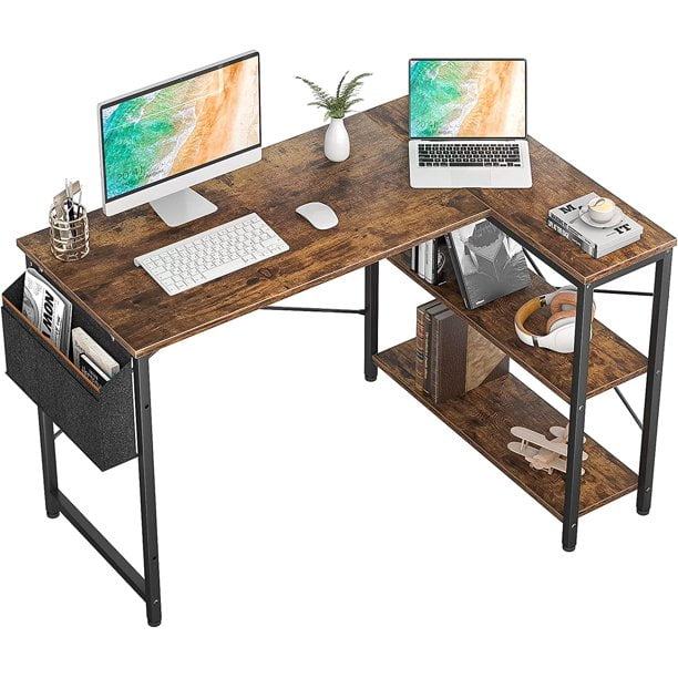 Homieasy L Shaped Desk, 47 Inch Reversible Computer Desk with Storage Shelves, Modern Corner Desk Gaming Desk Small Office Desk with Storage Bag for Home Office Workstation, Black Oak