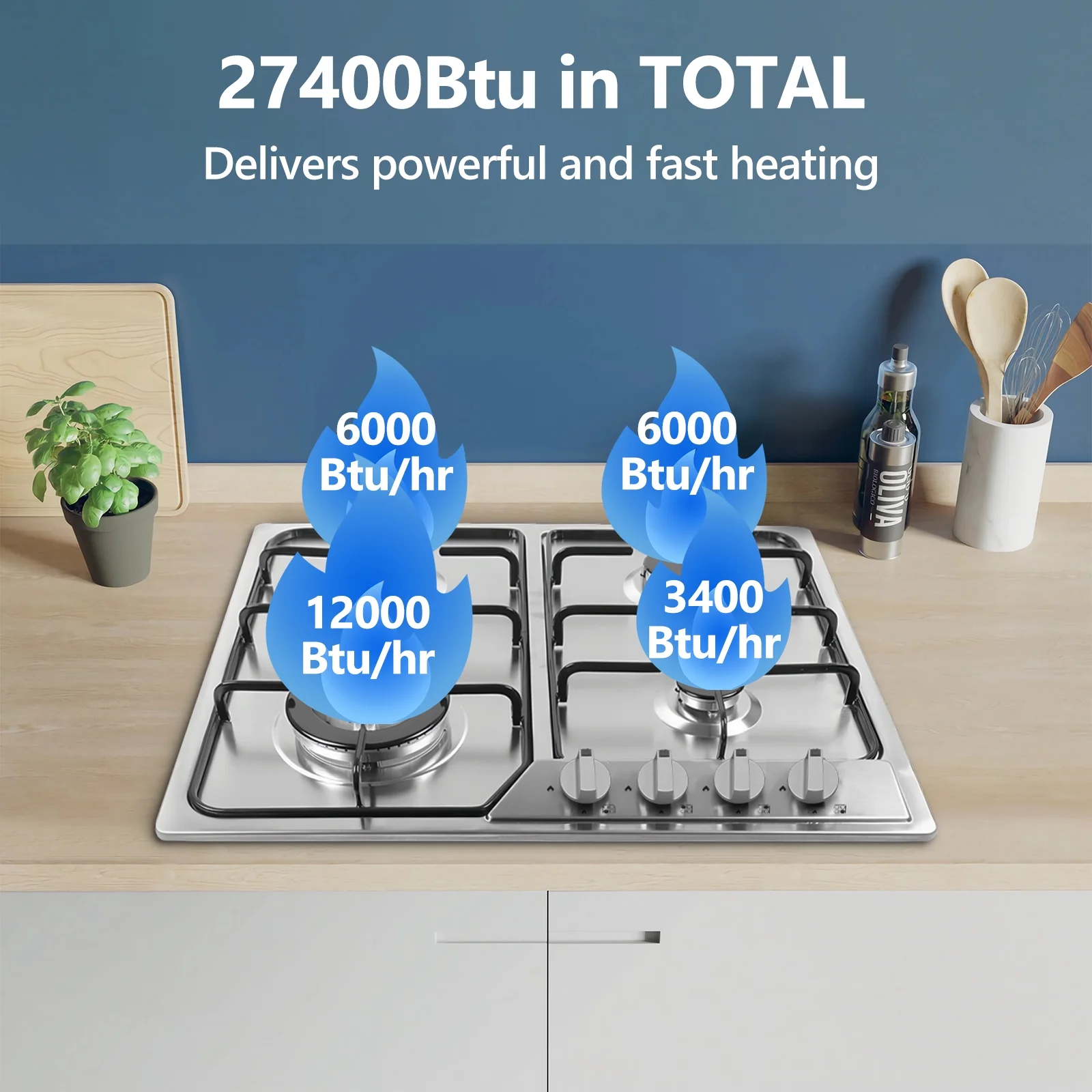 Graceall 24in Gas Stove Cooktop, Drop-in 24inch Gas Stove Top 4 Burners, NG/LPG Convertible Neutral Gas Propane Cooktop Gas Hob with Thermocouple Protection