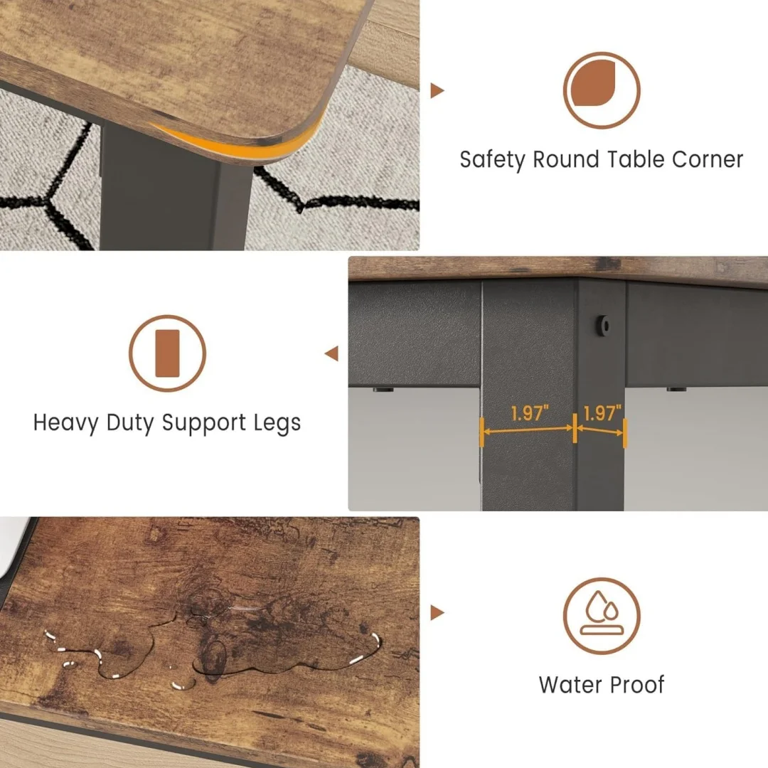 71 Inch Industrial Dining Table, Large Rectangle Kitchen Table with Metal Legs, Round Corners, Wooden Conference Tables Writing Desk for Dining Room, Living Room