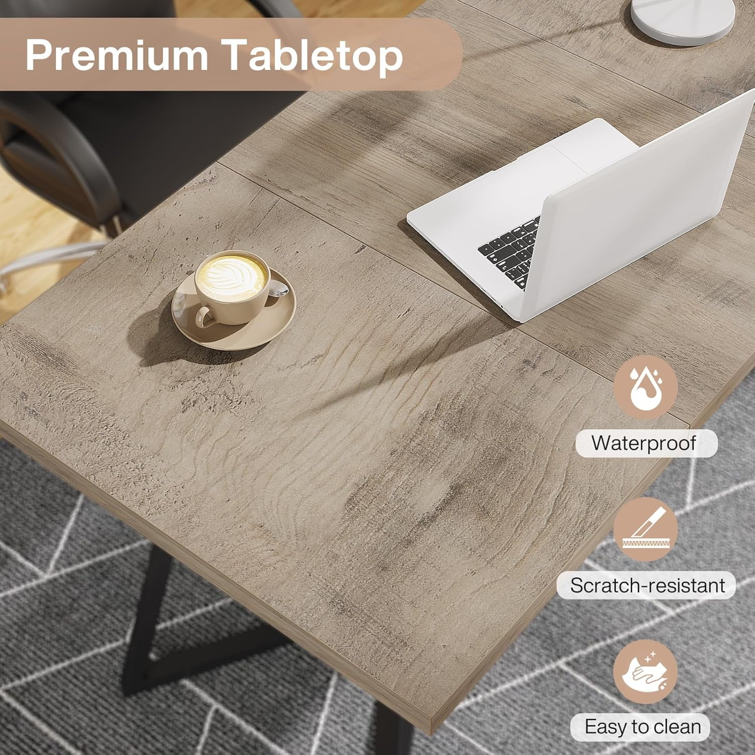 Finmind Modern Home Office Desk, Adult Study Writing Table with Metal Legs, White & Gold, 55.11