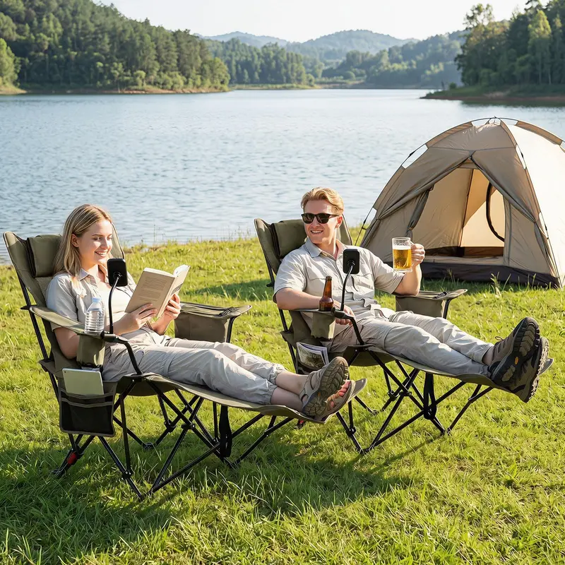 2-in-1 Camping Recliner – Detachable Footrest & Three-Stage Back Support for Enhanced Comfort