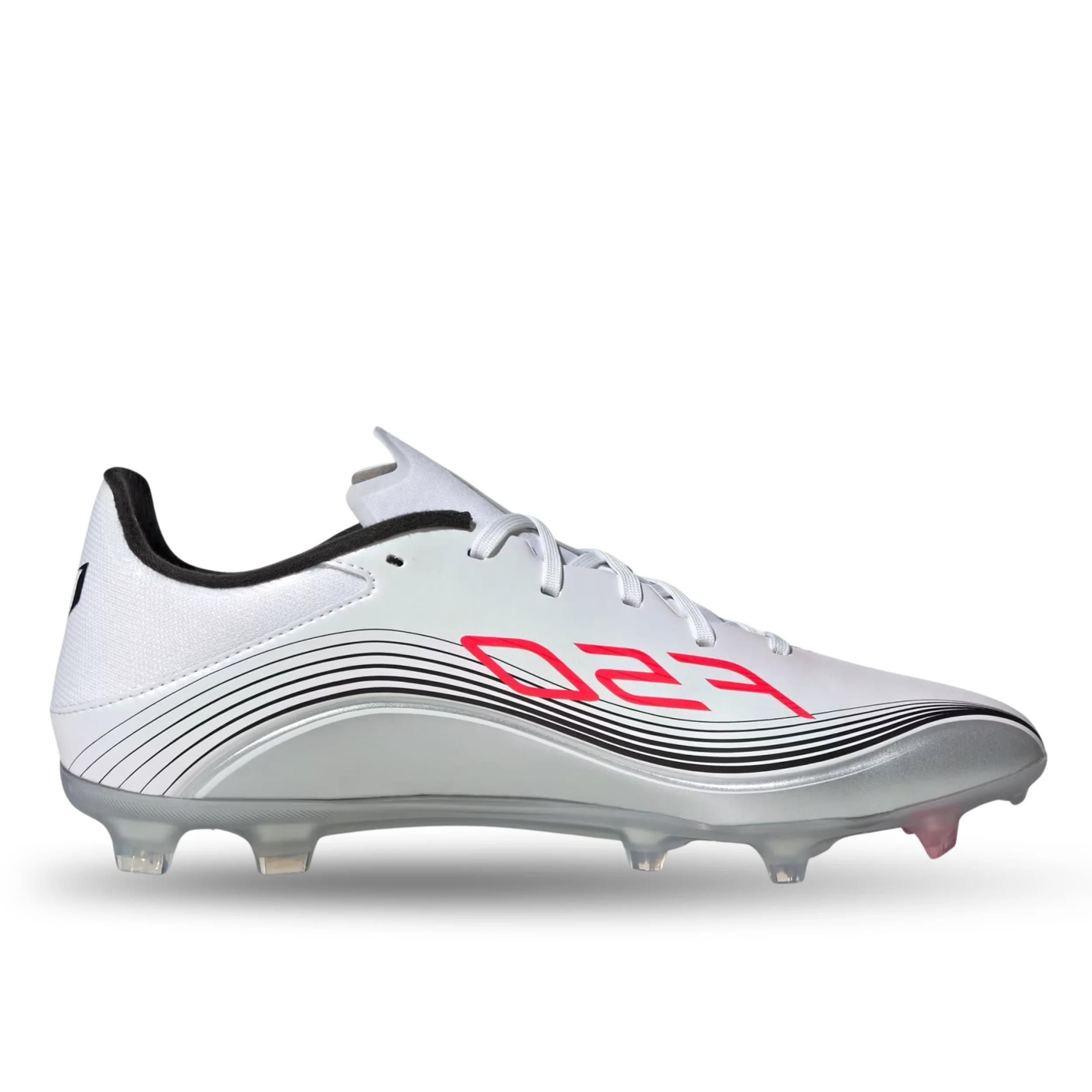 adidas F50 Messi League FG/MG Soccer Cleats (White/Lucid Red/Silver Metallic)