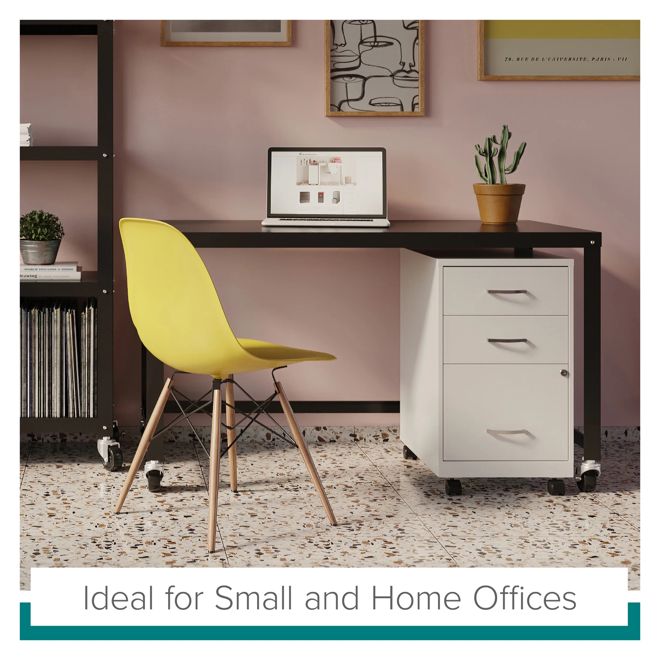 Space Solutions Ready-to-Assemble 48-inch Wide Mobile Metal Desk for Home Office, Navy