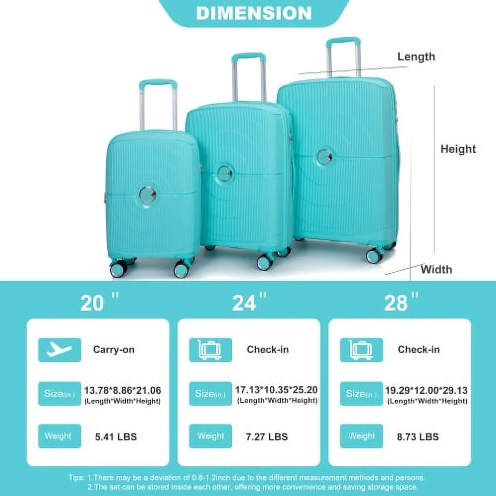 3 Piece Luggage Set Expandable Suitcases Set with Spinner Wheels & TSA Locks, Black