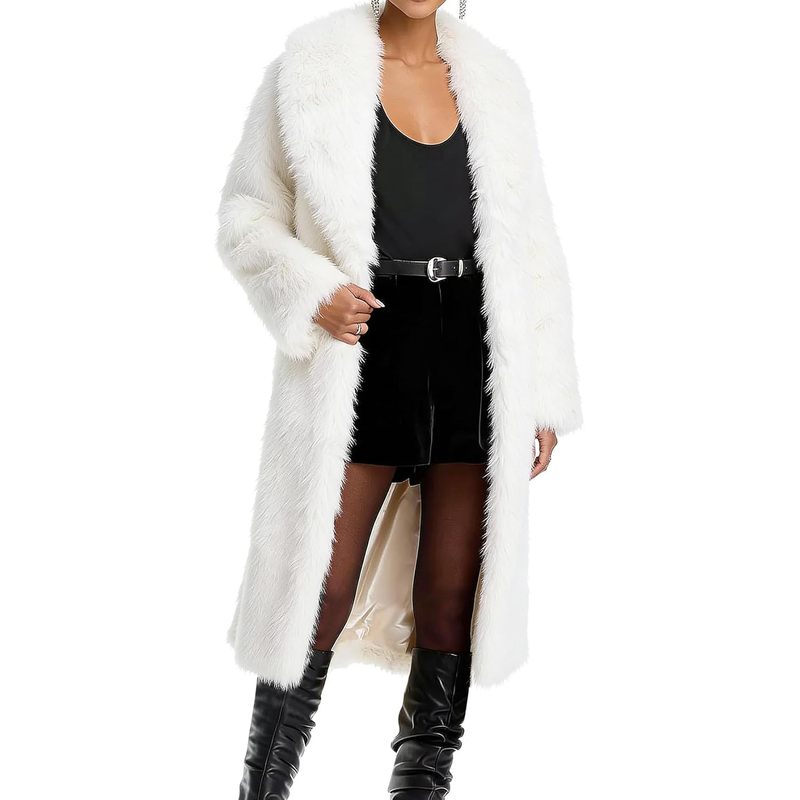 Women's Long Faux Fur Coat Long Sleeve Lapel