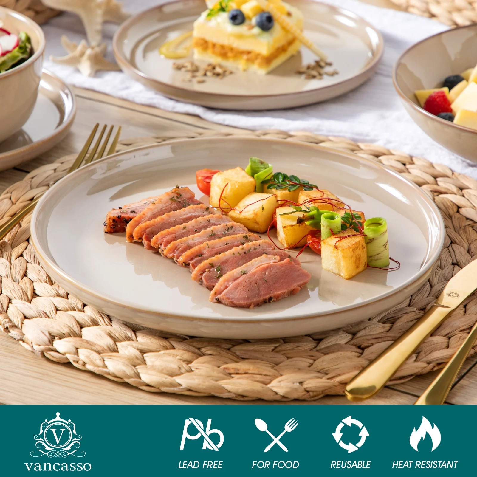 Malacasa 24 Pcs Dinnerware Sets, Stoneware Plates and Bowls Set, Tableware Dishwasher Microwave Safe, Serves For 6 people, Brown