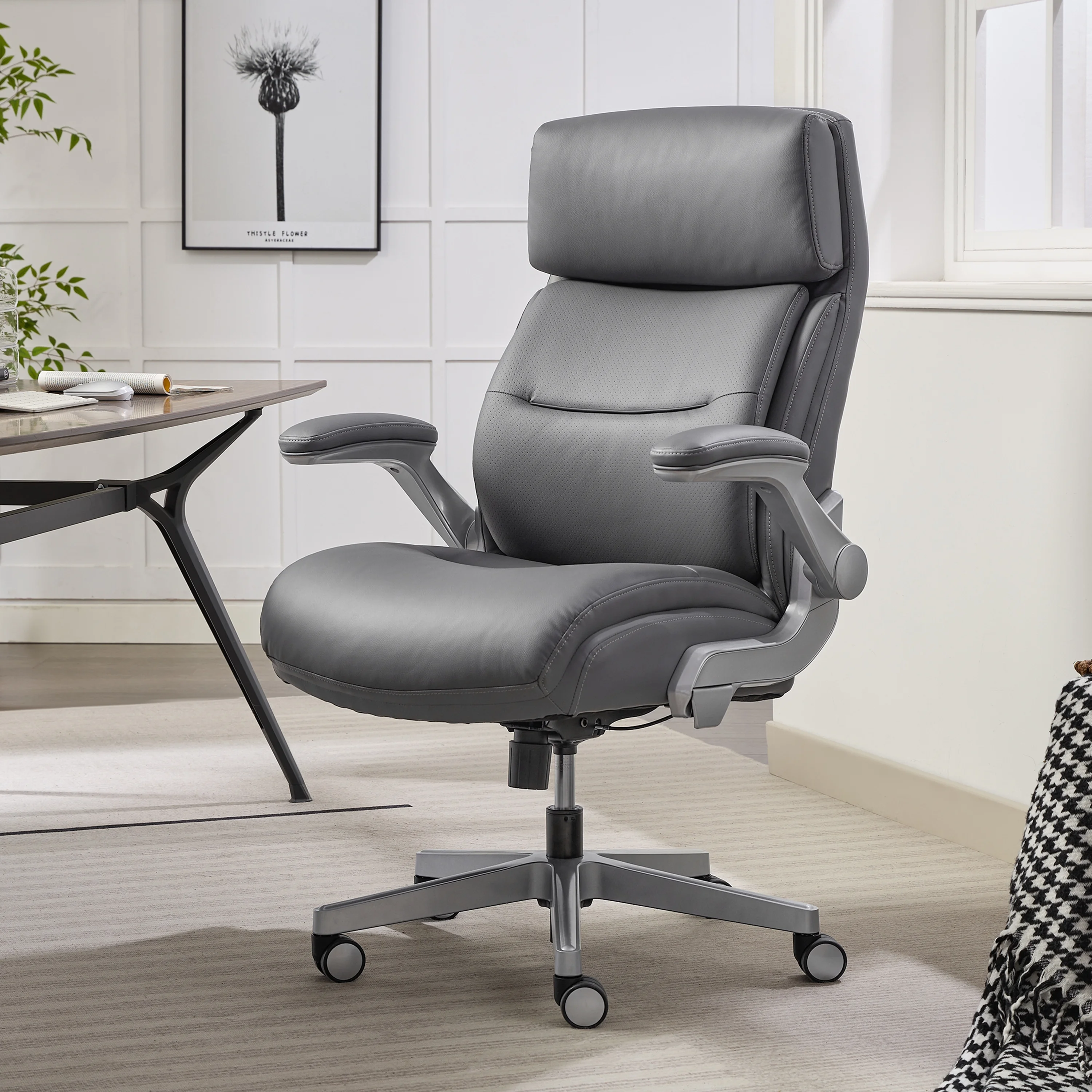 Shaquille O'Neal Cenzo Ergonomic Big and Tall Office Chair ,Flip-Up Arms PureSoft Upholstery High-Back Desk Chair with 400 lb Capacity, Black