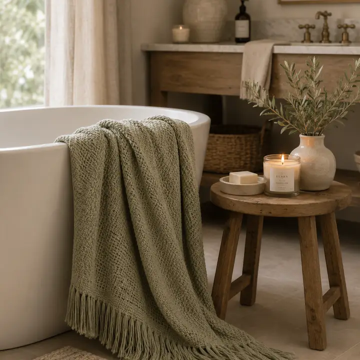 ELARA Handmade Soft Sage Textured Throw