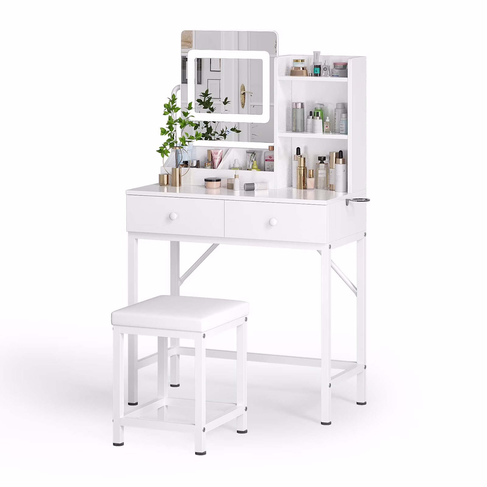 Asofer Vanity Desk with Mirror and Adjustable Light, White Makeup Vanity Set with 5 Drawers for Bedroom, Dressing Room