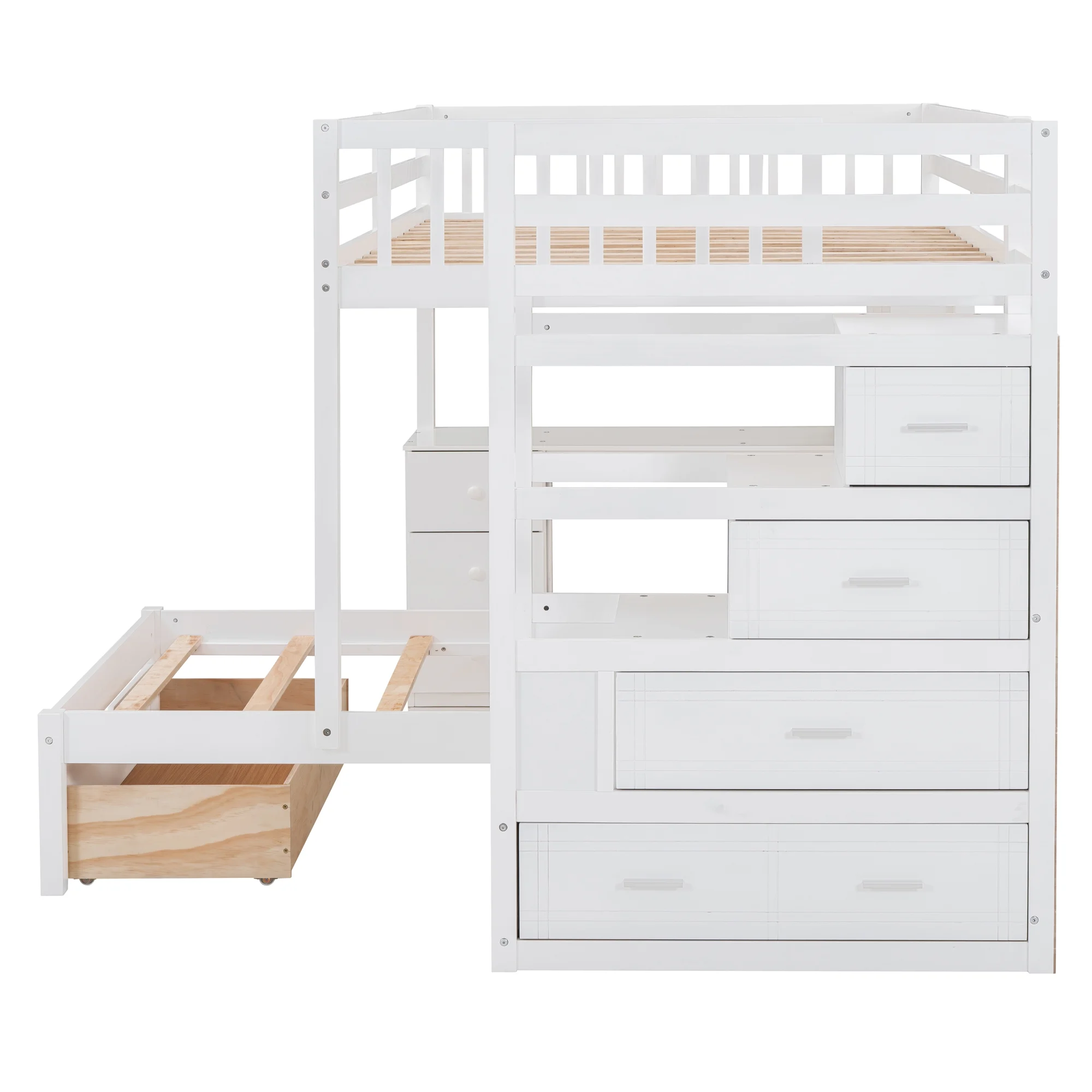 Harper & Bright Designs Full Over Twin Bunk Bed with Desk, Drawers and Shelves, L-Shaped Bunkbeds with Storage Staircase for Adults Bedroom, White