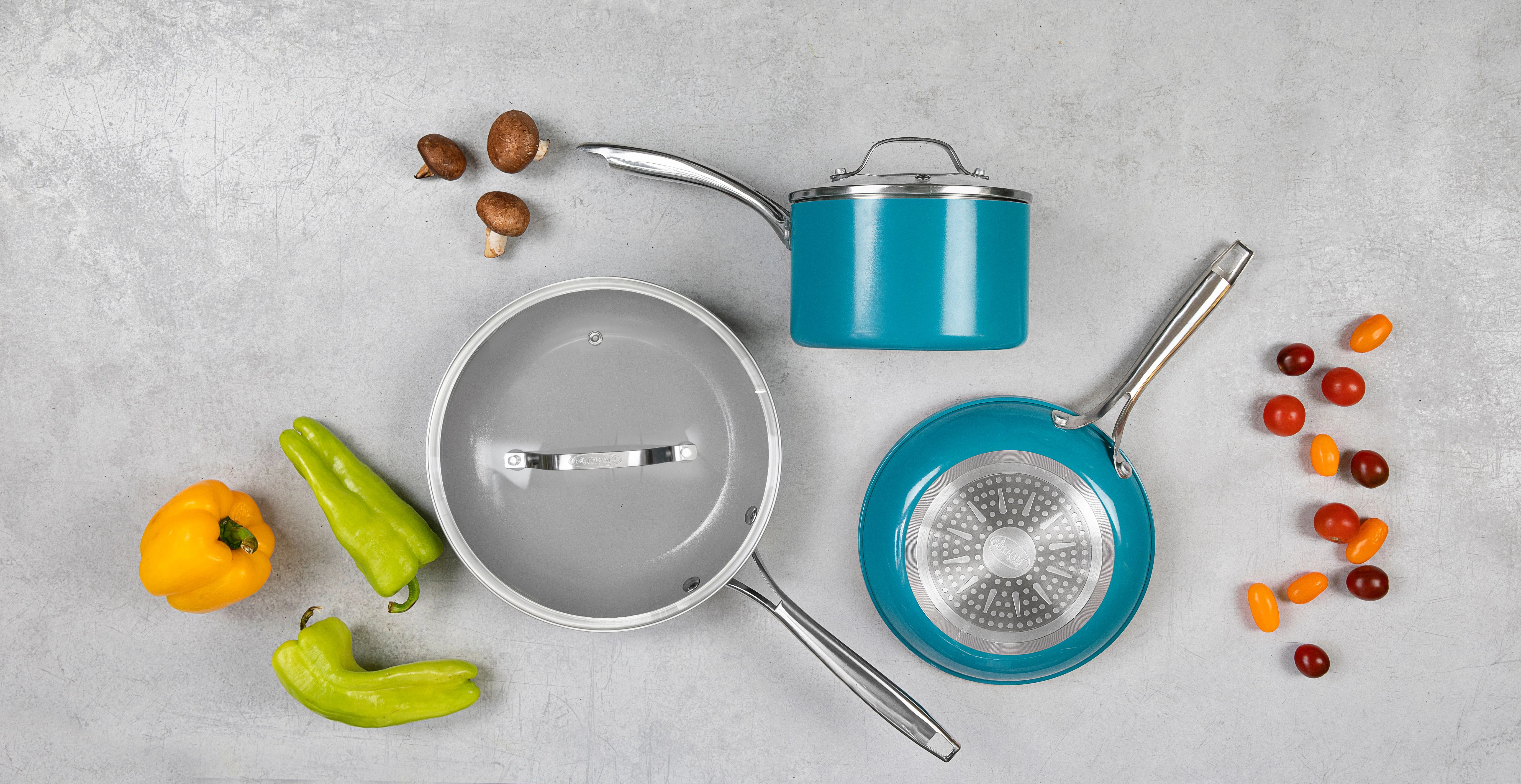 Gotham Steel Nonstick Pots and Pans 20 Piece Kitchen Ceramic Cookware Set Bakeware Cooking Frying Skillet Sauce Pan Aqua Blue