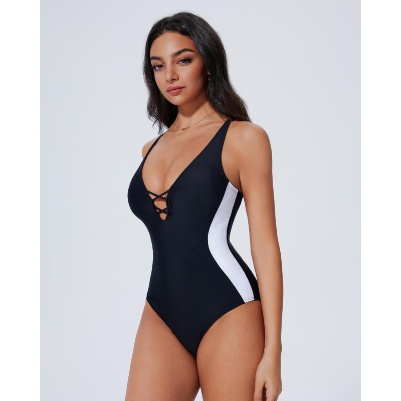 Women's One Piece Tummy Control Swimsuit Crisscross Back Bathing Suits