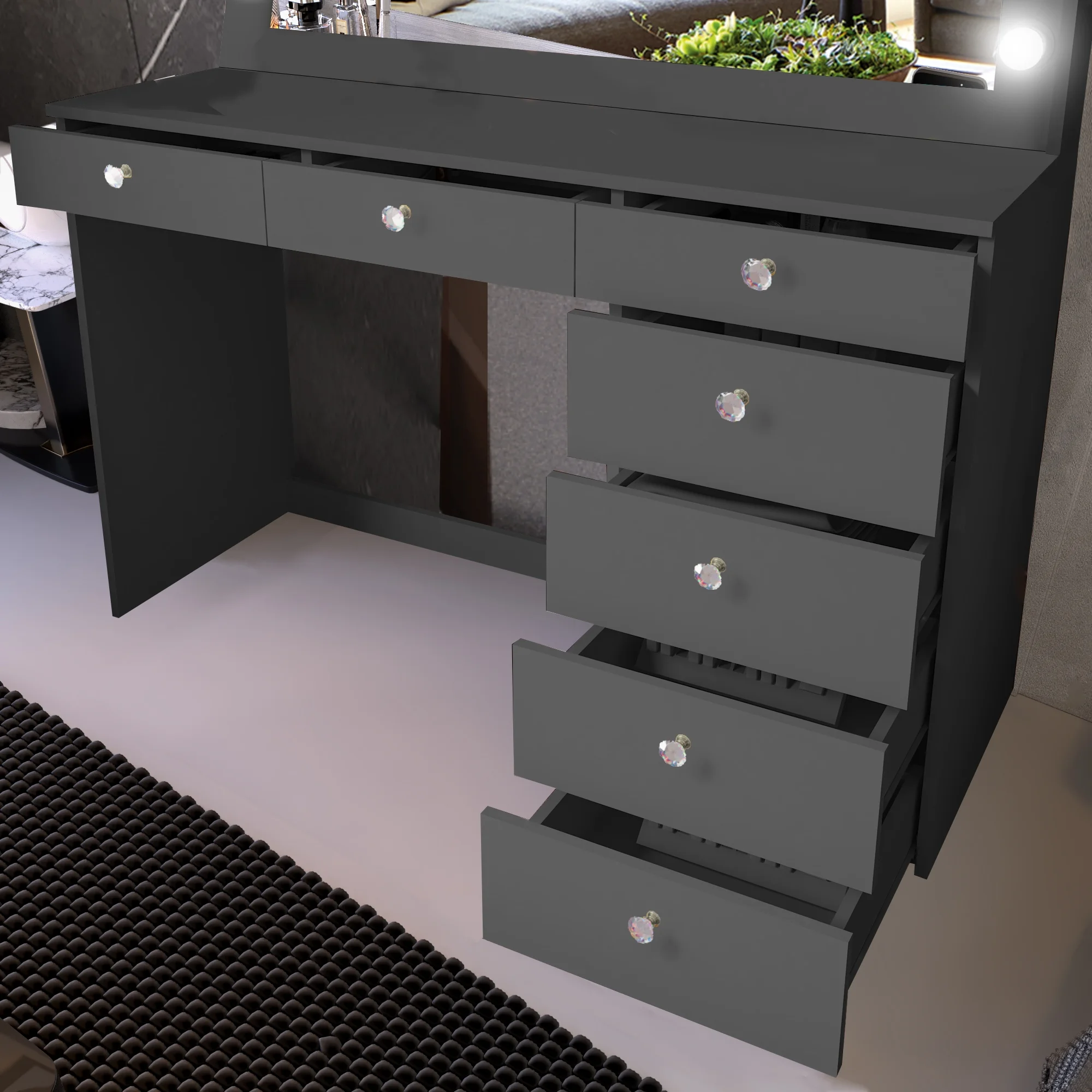 Ember Interiors Peggy Vanity Desk with Lighted Mirror and USB Ports