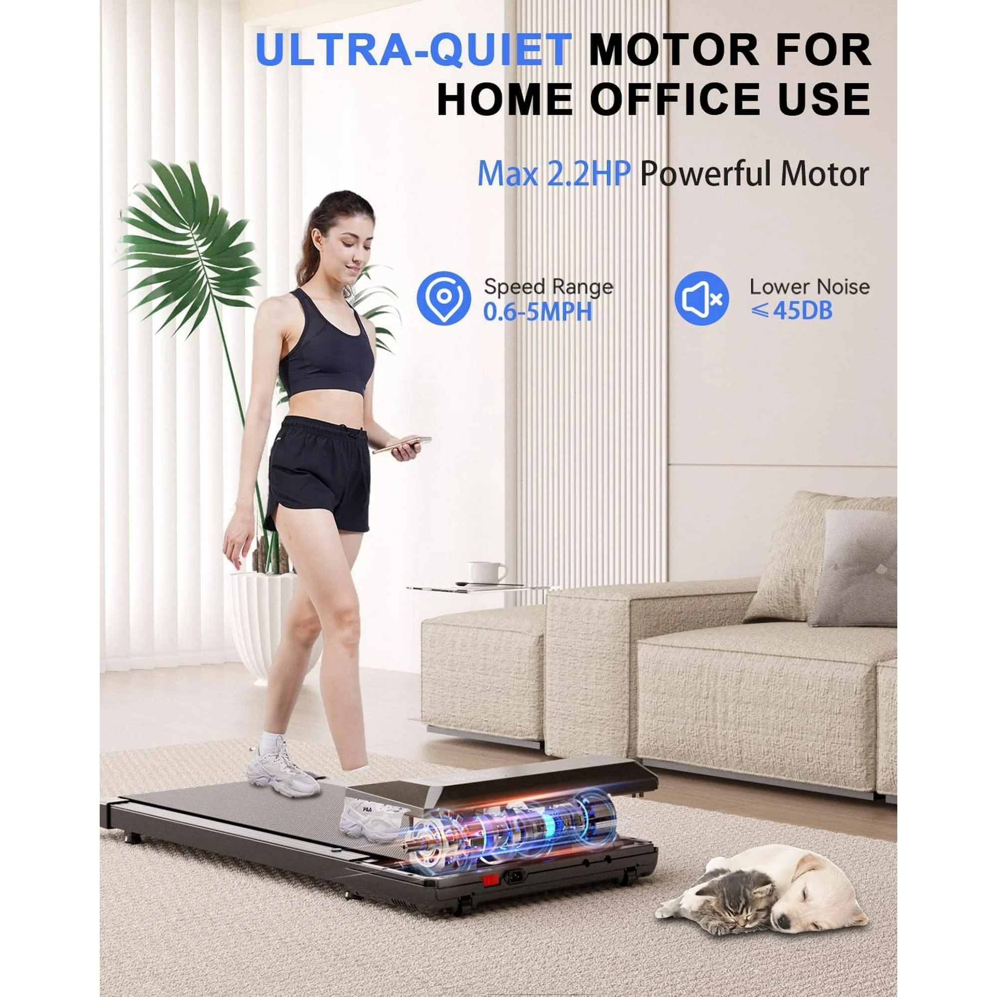 YDZJY 250lb Walking Pad, 0.6-2.5 mph Speed Range 1.2HP Quite Under Desk Treadmill, 2 in 1 Treadmill for Home/Office Exercise with Remote Control, Portable Treadmill with LED Display(Black)