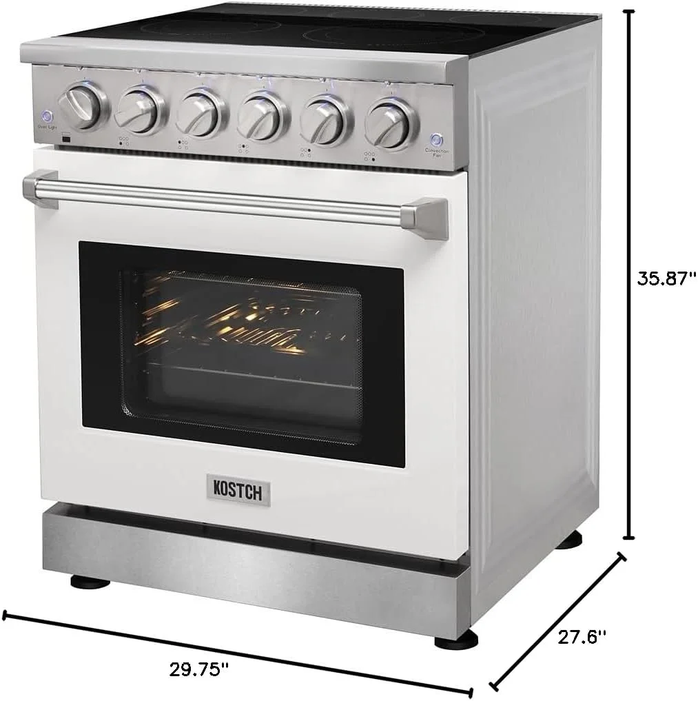 30 inch Professional Electric Range with 5 Heating Elements Cooktop, 4.55 Cu. Ft. Convection Oven Capacity, Smooth Glass Top, in Stainless Steel, KOS-30RE06H (Stainless Steel)