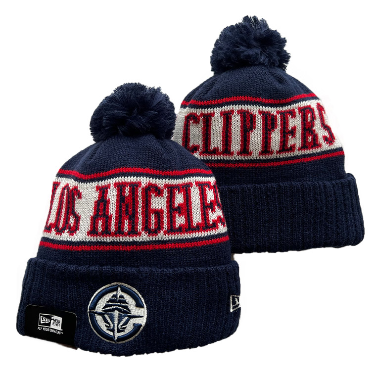 New Era LA Clippers Blue Throwback Retro Cuffed Knit Hat with Pom