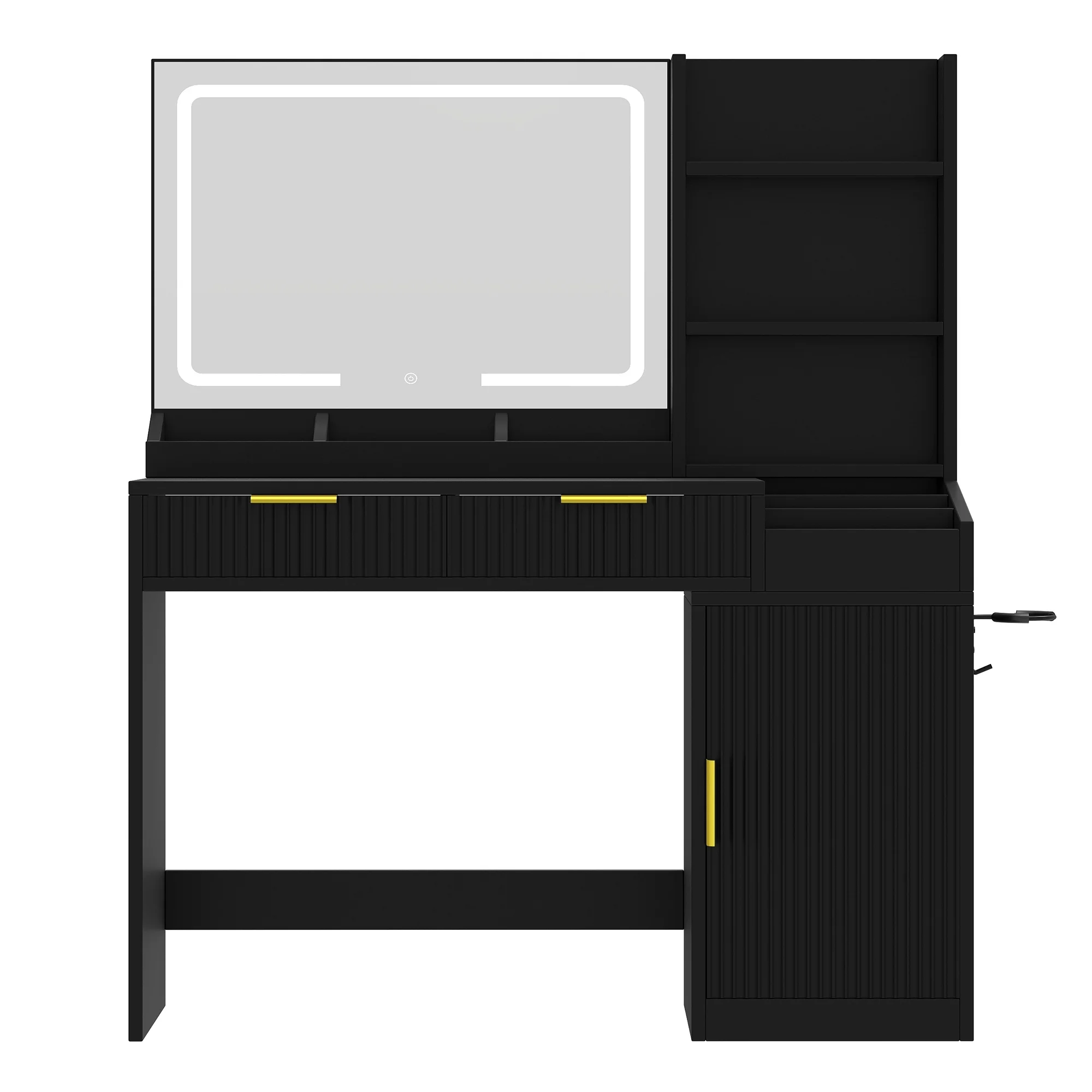 Craftian White Makeup Vanity Desk with Large Mirror and Lights, Dressing Table with 2 Storage Drawers & Power Outlets
