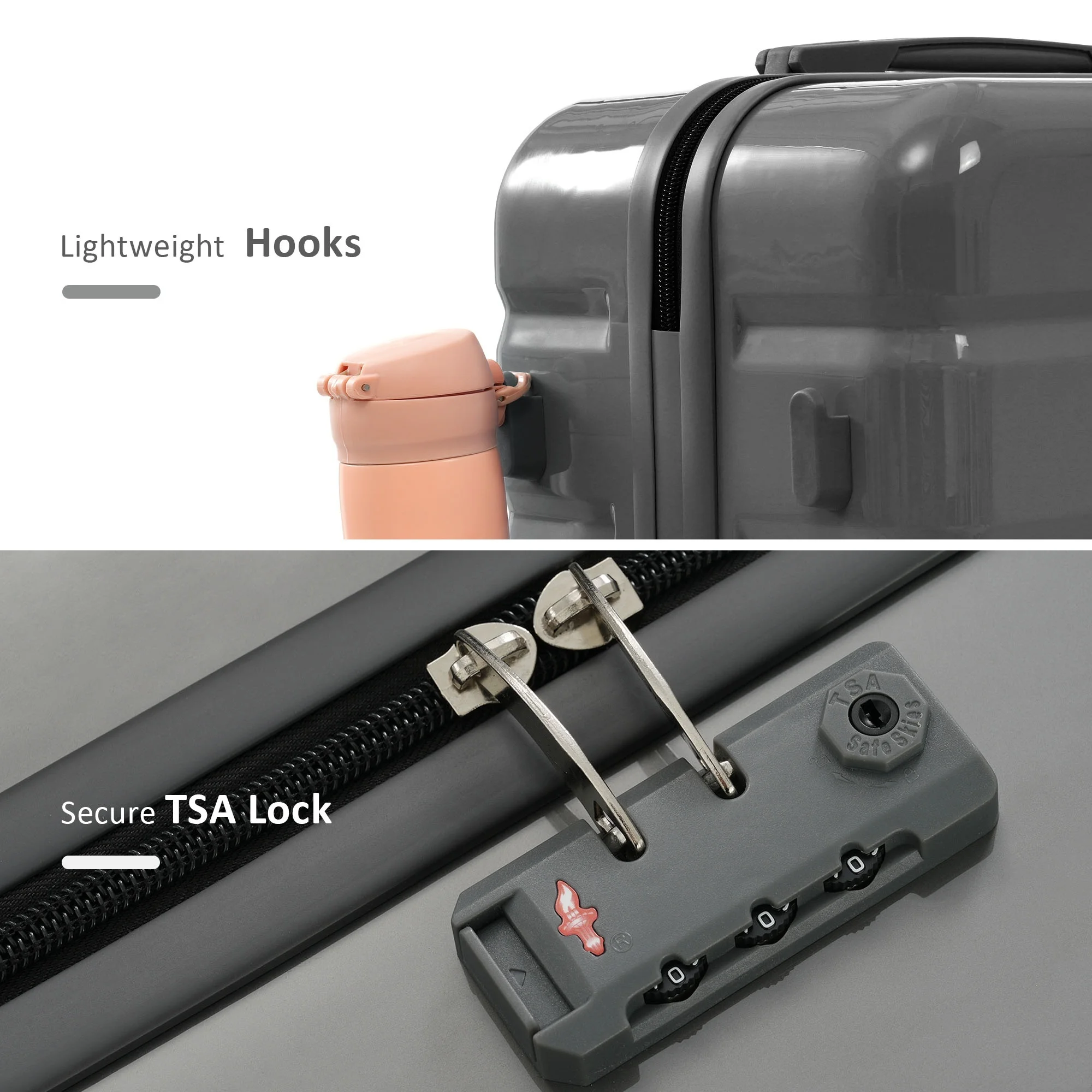 EUROCO 5 Piece Luggage Sets,ABS Hardside Carry On Suitcase with TSA Lock, Side hooks,4 360�� Spinner Wheels,Expandable Duffel Bag & Foldable Backpack,20