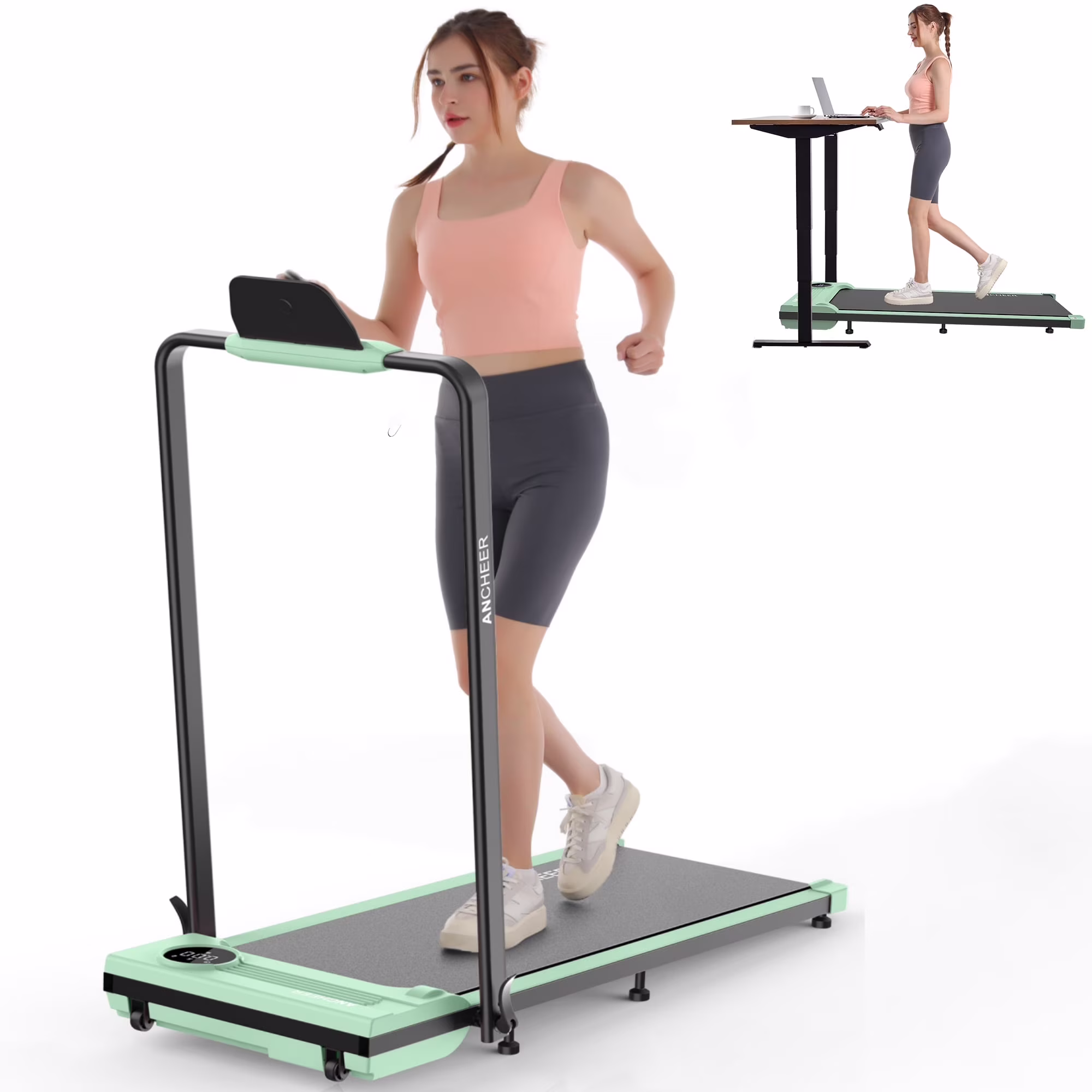 ANCHEER Portable Folding Walking Pad 300lb, 7.5 MPH Under Desk Treadmill with Remote Control & LED Display,2 in 1 Walking Pad Treadmill for Home/Office/Exercise(Pink)
