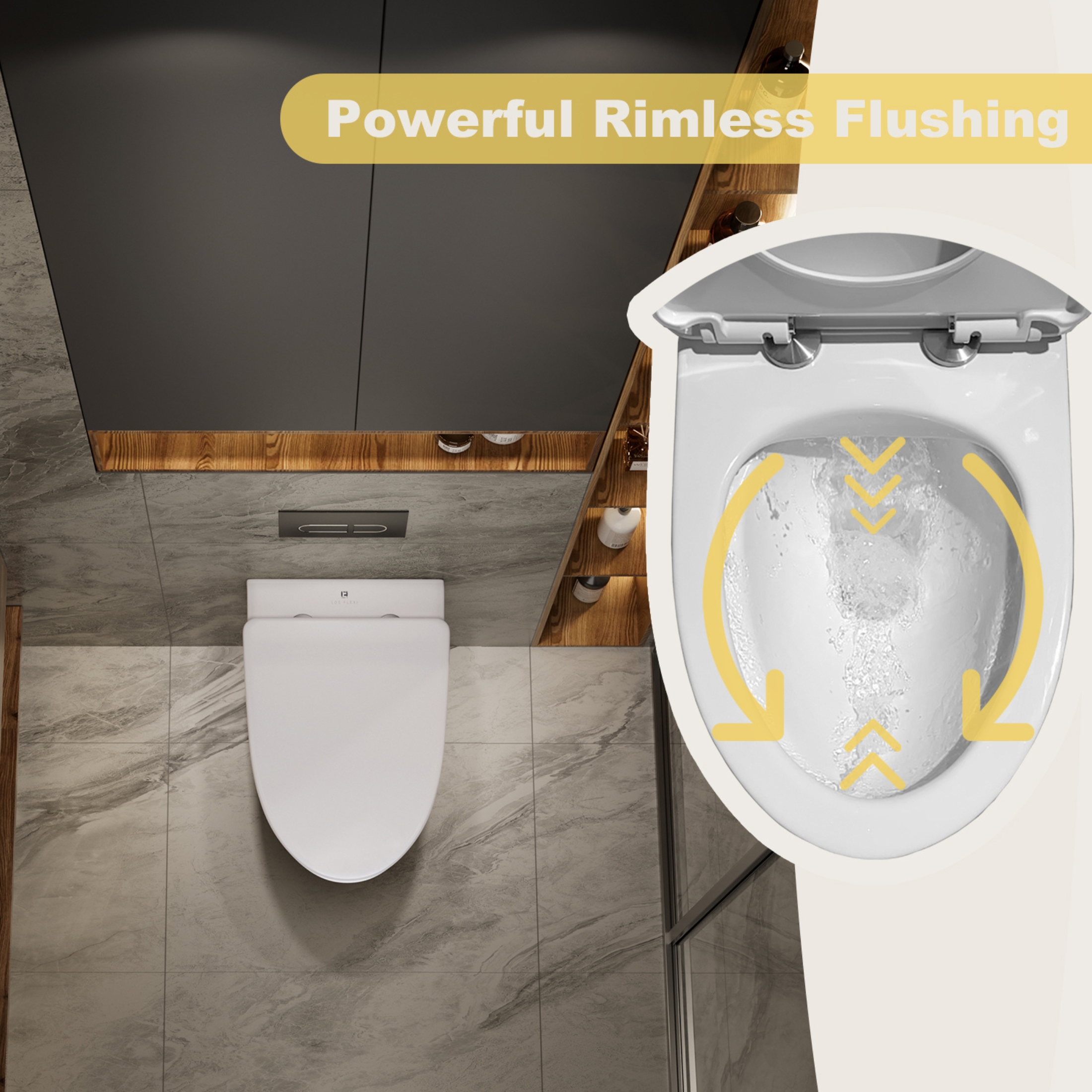 Los Flexi Compact Wall-Mount Toilet Set - Round Bowl, In-Wall Tank, Tornado Flush, Actuator Plate Included