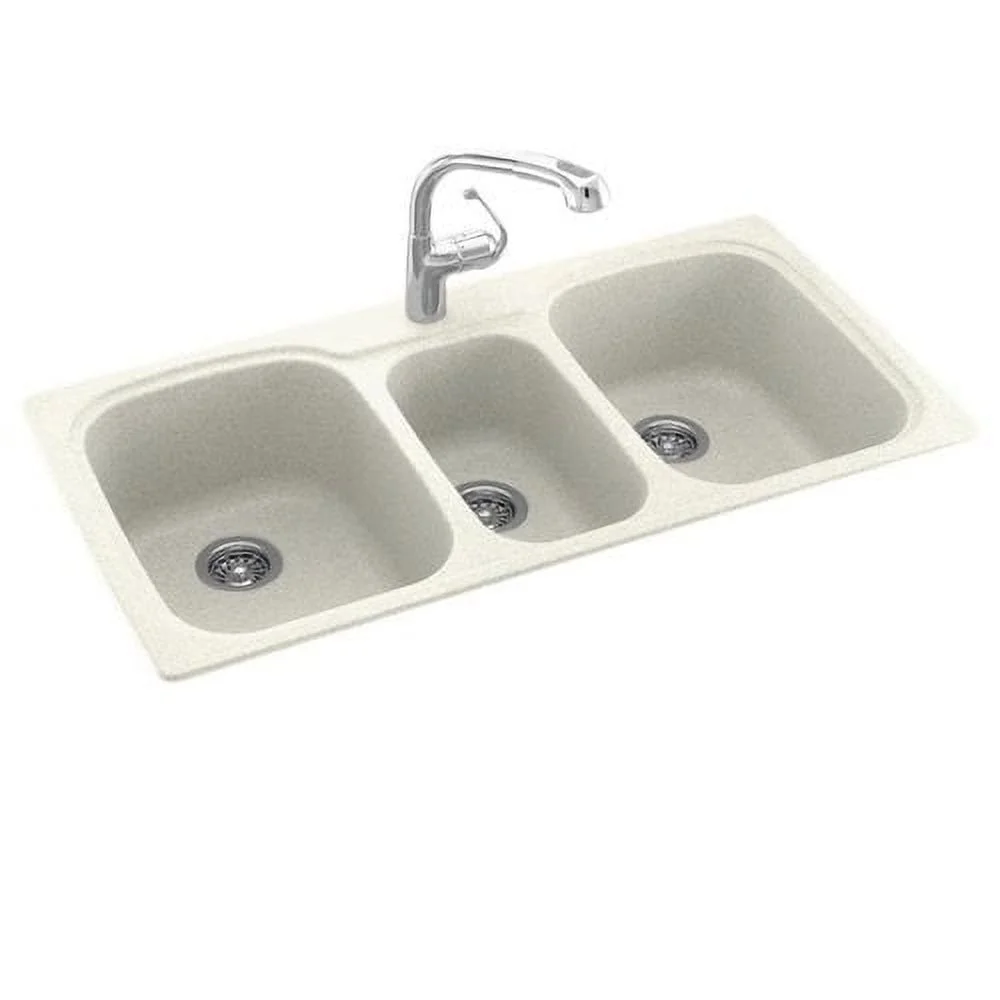 Swanstone KS04422TB.010 Solid Surface 1-Hole Drop in Triple-Bowl Kitchen Sink, 44-in L X 22-in H X 9-in H, White