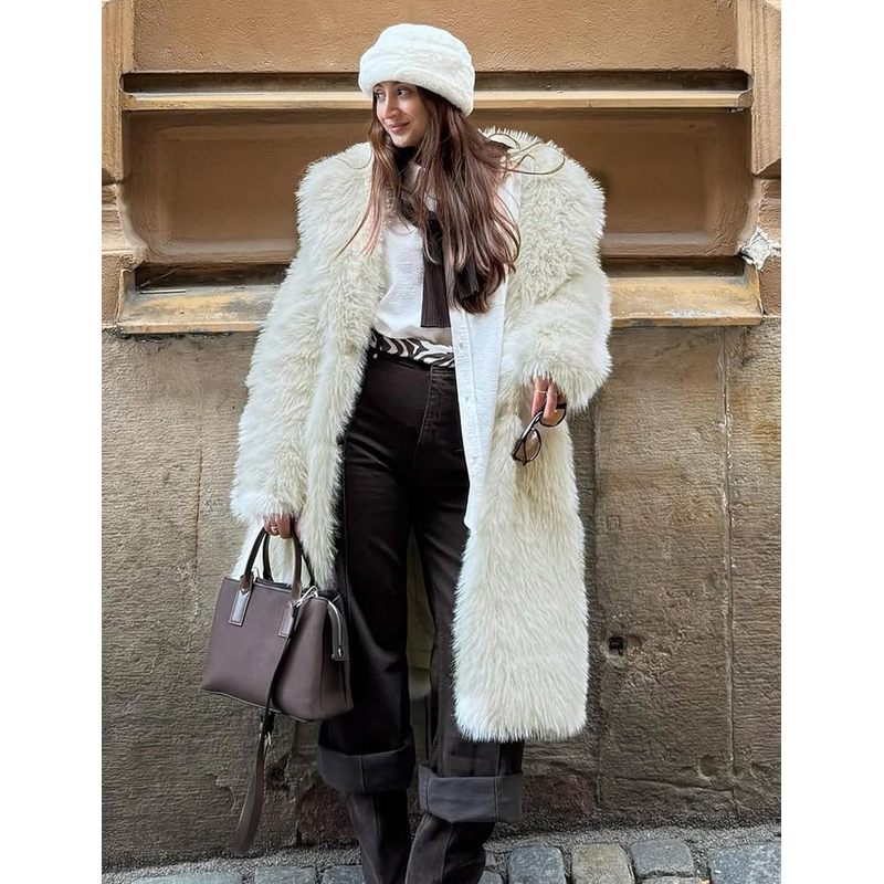 Women's Long Faux Fur Coat Long Sleeve Lapel