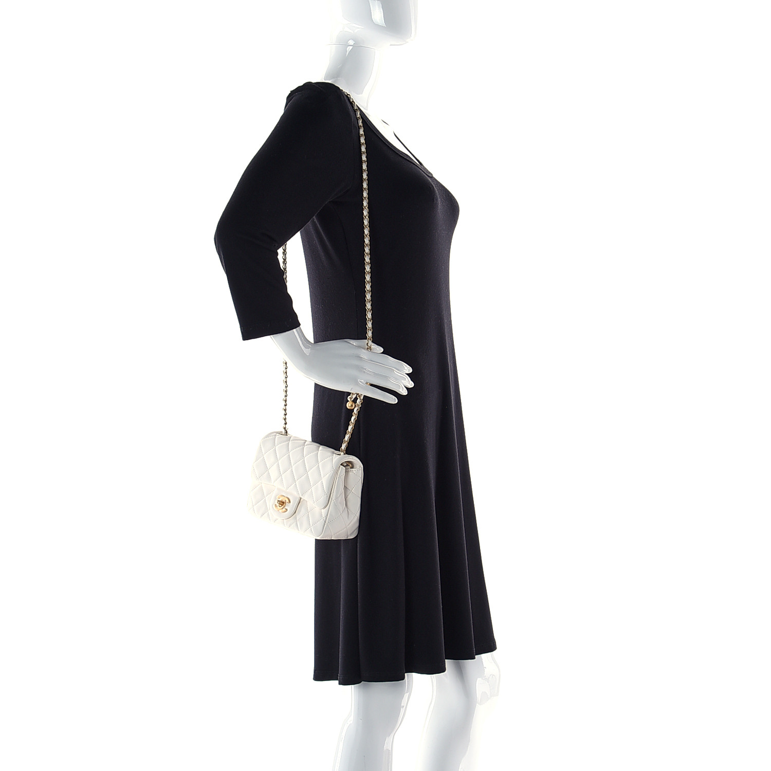 Lambskin Quilted CC Pearl Crush Mini Flap White