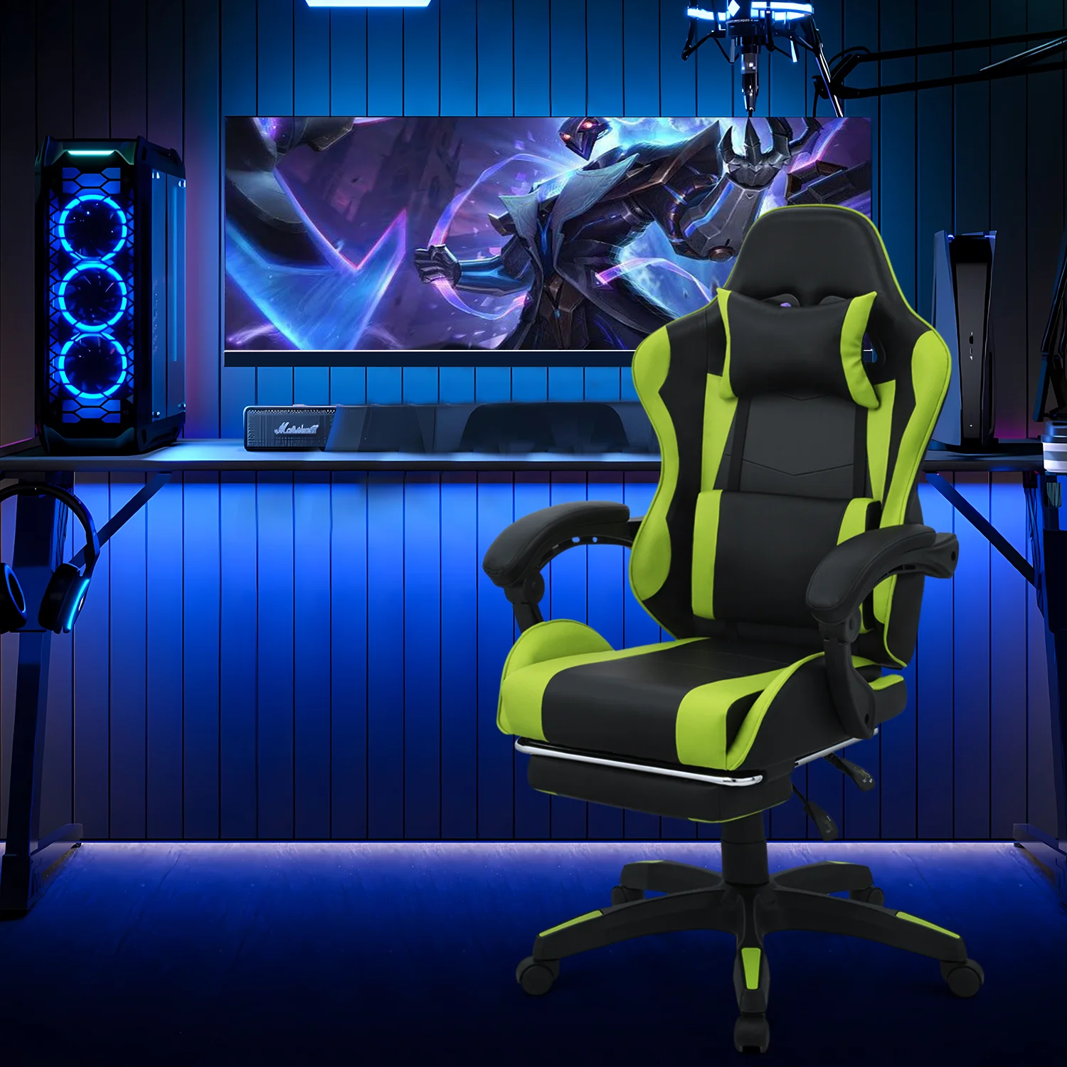 Magshion Adjustable Gaming Chair, Ergonomic PC Computer Seat with Headrest and Lumbar Support for Adults Teens Desk Chair, Black