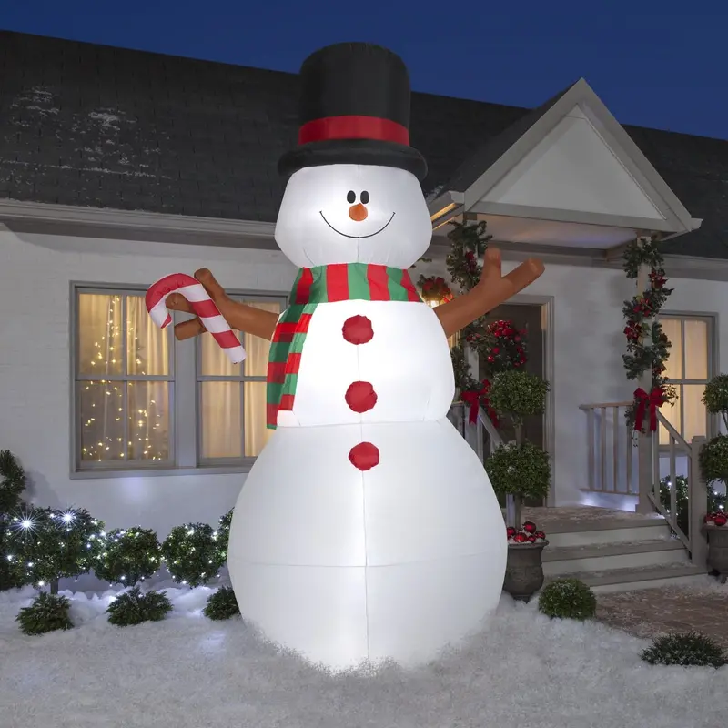 10 ft Animated Swiveling Snowman Inflatable with Candy Cane - Gemmy Christmas Decor