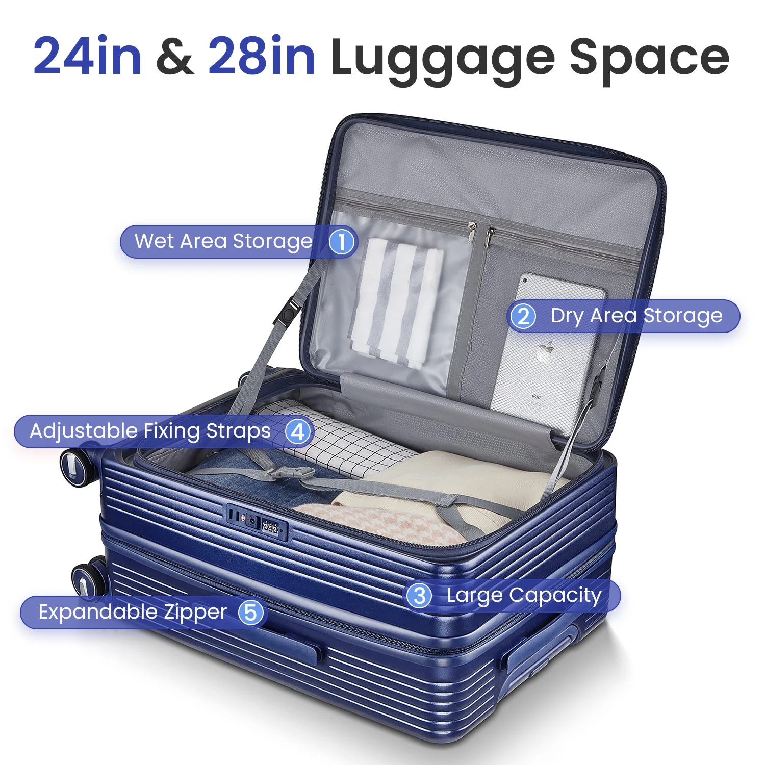 POWANLI 3 Piece Luggage Sets (20''24''28''), PC Hard Shell Expandable Lightweight Carry On Luggage, with Front Pocket and Spinner Wheels, TSA Lock, Airline Approved(Mint Green)