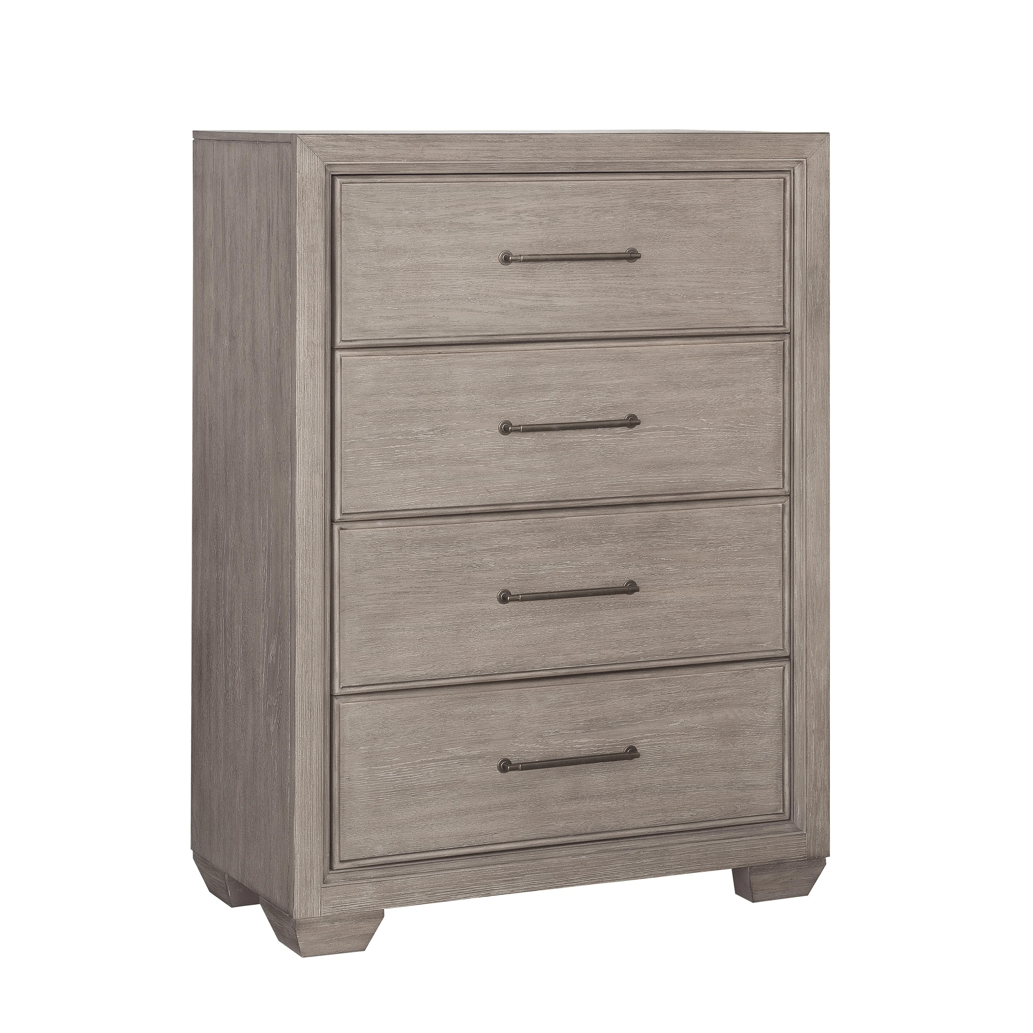 Ennesley Gray Wood Bedroom Set with Upholstered Panel King Bed, Dresser, Mirror, 2 Nightstand, and Chest