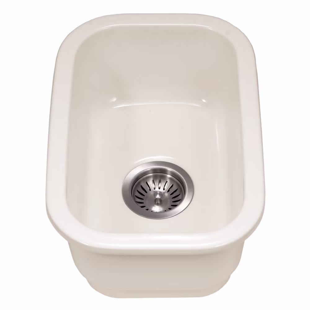 Houzer Platus 13 in White Fireclay Undermount Rectangle Single Bowl Bar Sink - PTB-1318 WH