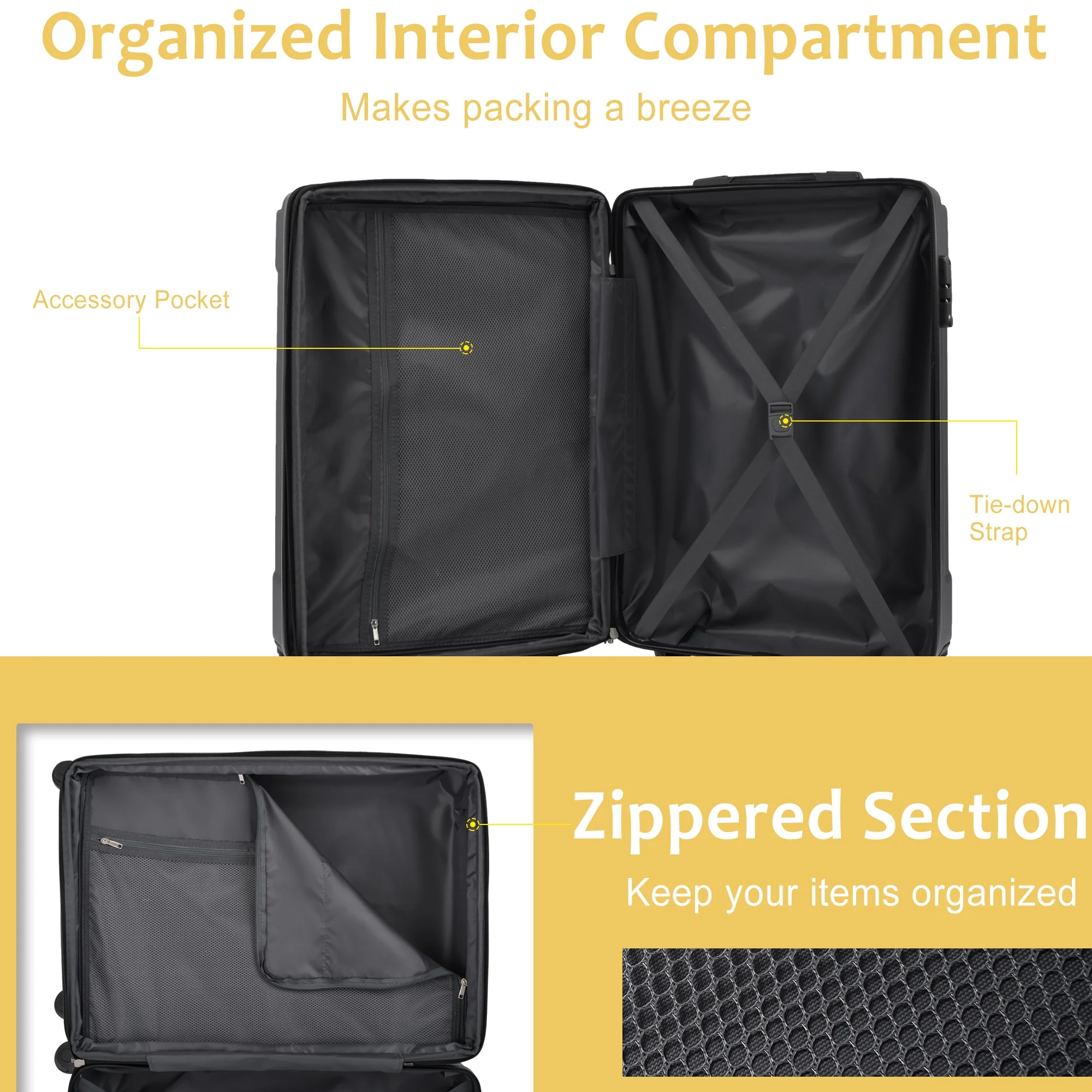 Luggage Sets 3 Piece, Expandable Hard shell ABS Suitcases with Double Spinner, Travel luggage Set