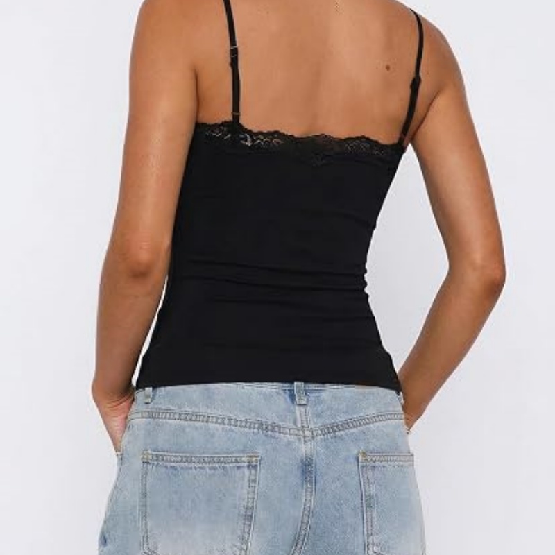 Womens Sexy Lace Cami Top Double Lined Spaghetti Strap Club Party Going Out Y2K Crop Tank Tops