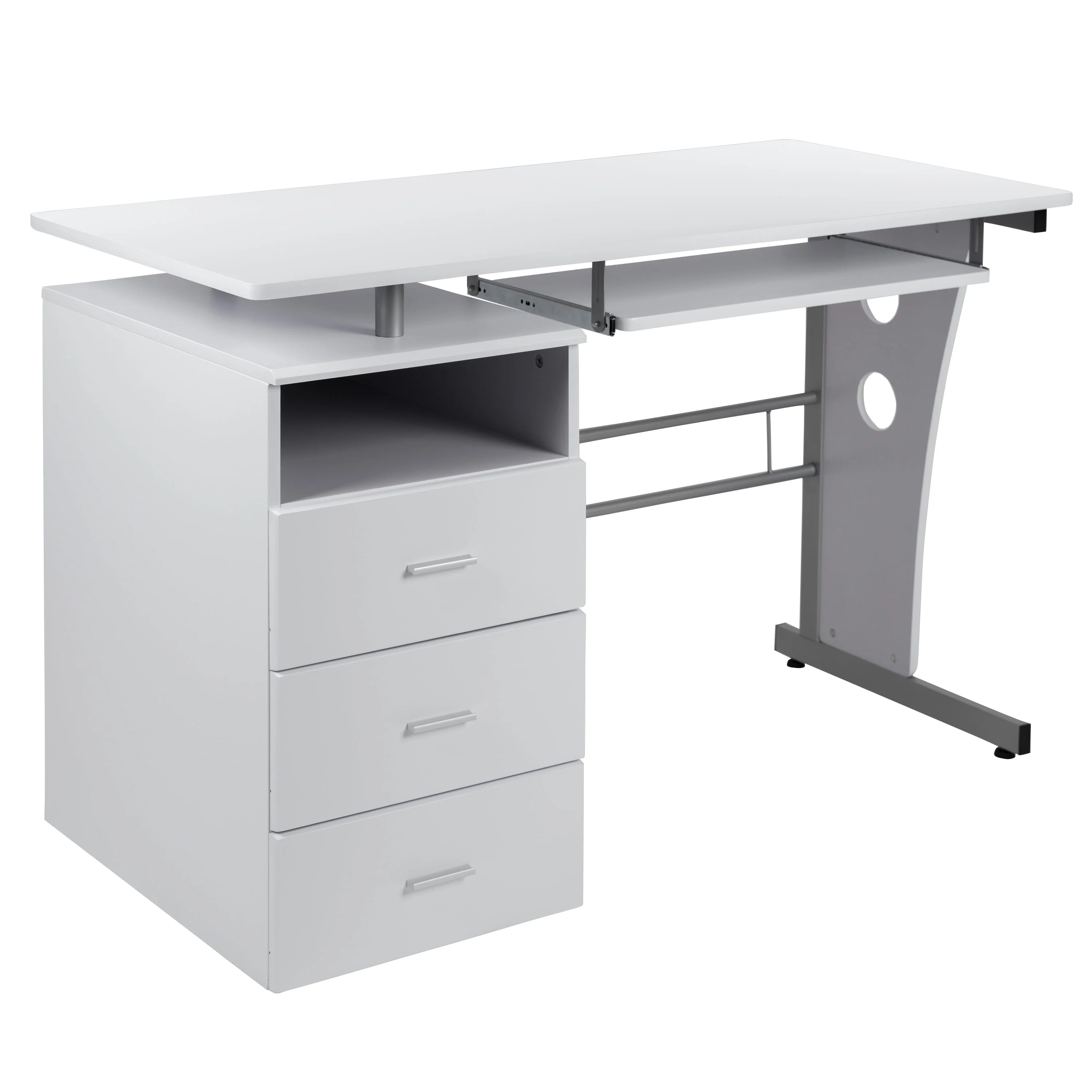 Flash Furniture Rustic Walnut Desk with Three Drawer Pedestal and Pull-Out Keyboard Tray