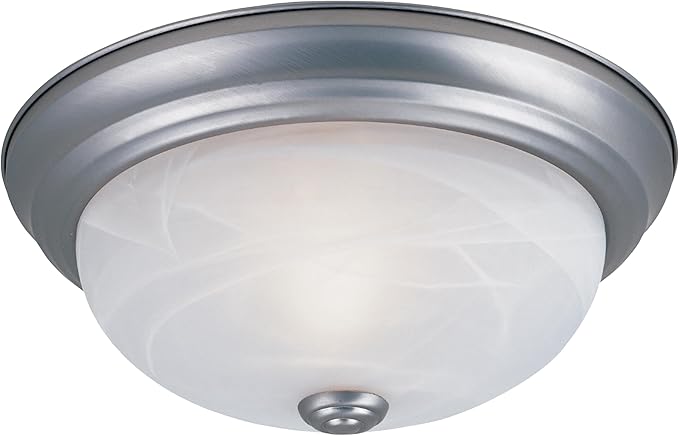 15 in 3-Light Flush Mount Ceiling Light, Pewter with Alabaster Glass Shade