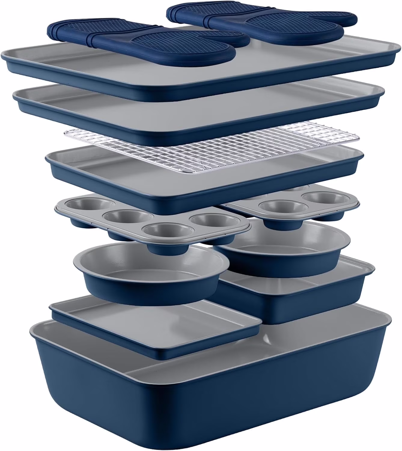 Country Kitchen 13-Piece Nonstick Cookware and Bakeware Set - Pots and Pans Collection with Stackable Design, Cream