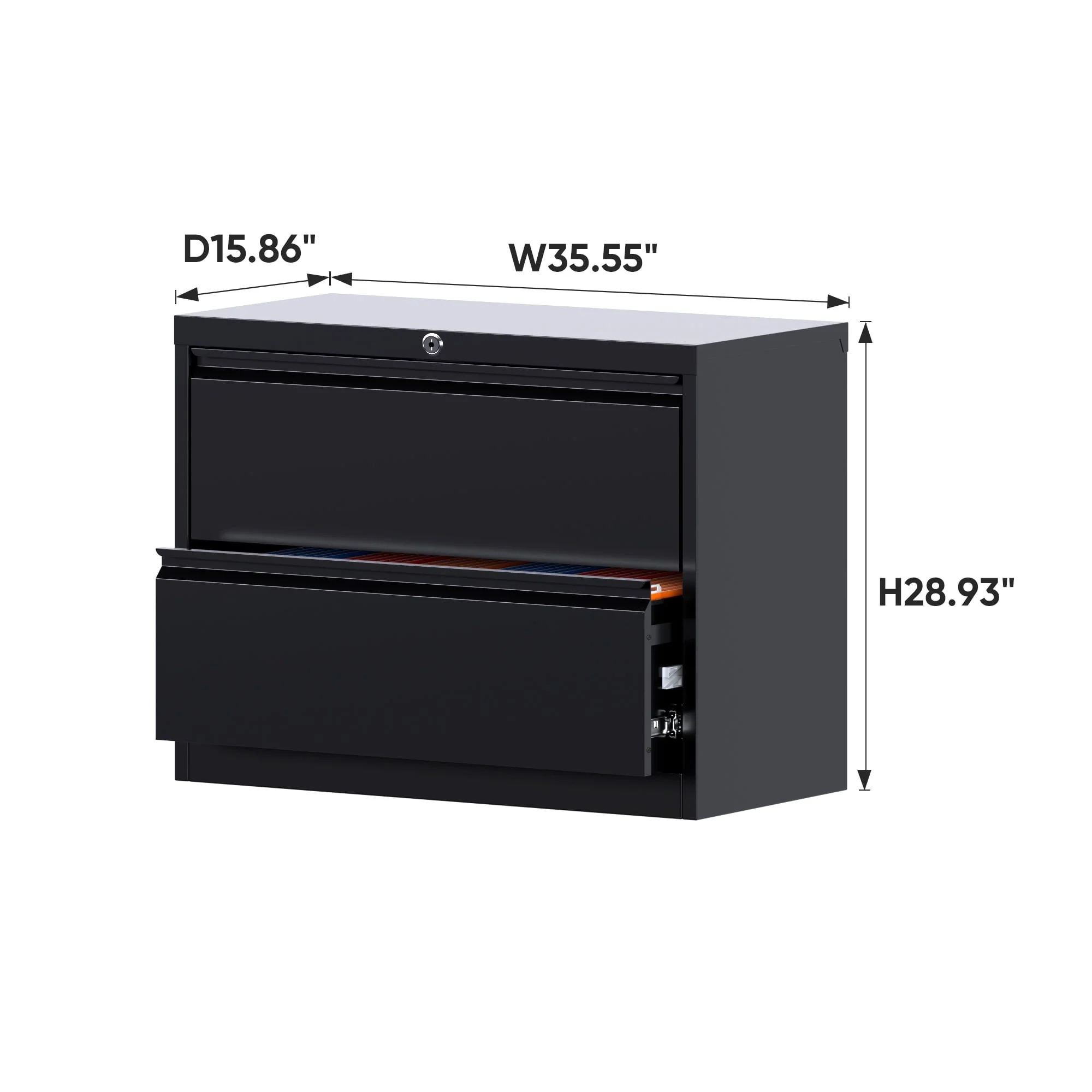 GangMei Black Metal Lateral File Storage Cabinet with 2 Drawers, Wide Filing Cabinet for Home Office, Steel File Cabinet for Legal/Letter, Assembly Required, Black