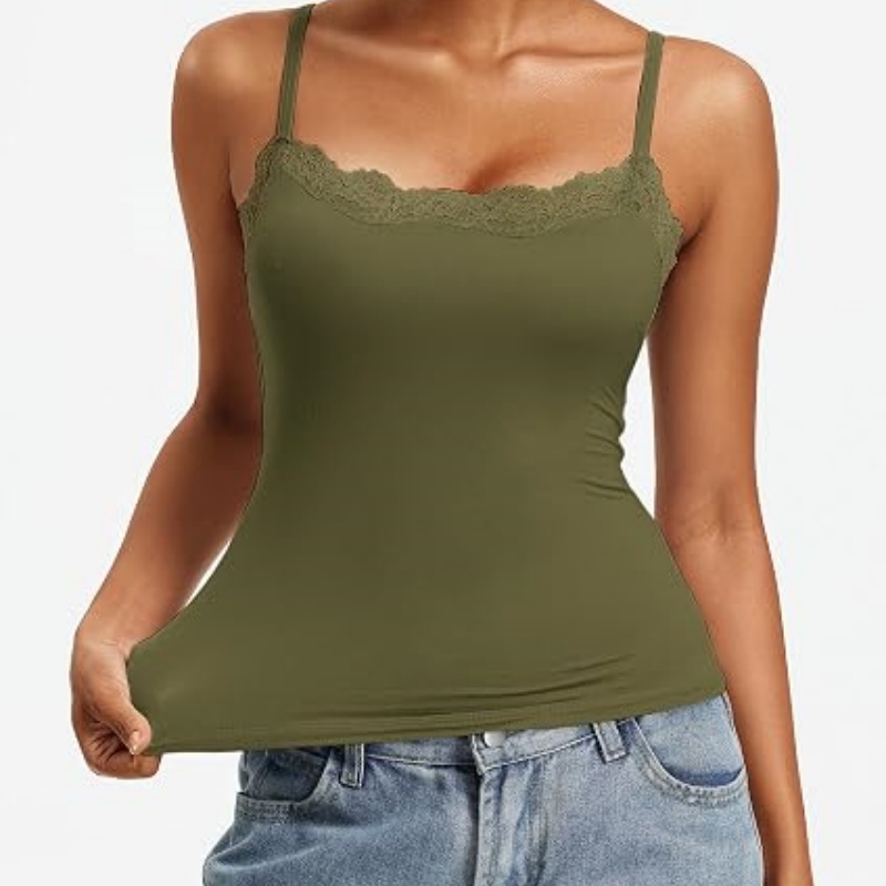 Women's Lace Trim Tank Tops Square Neck Camisole Going Out Top Slim Fit 2026 Trendy Summer