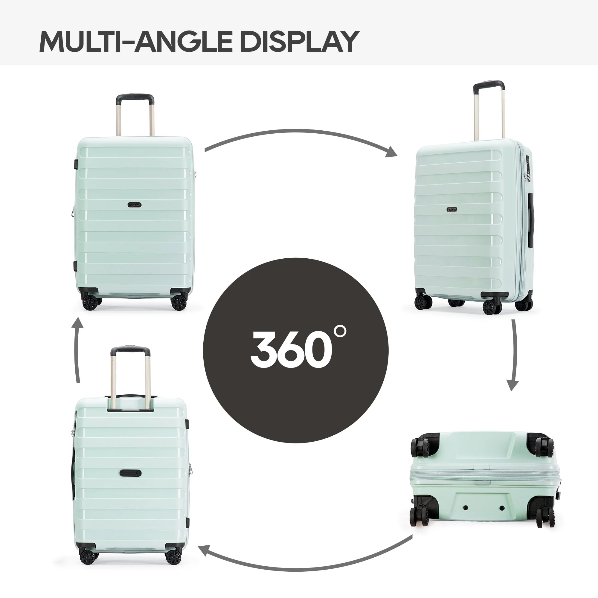 Ginza Travel 3 Piece Hardside Expandable Luggage Sets,PP Hard Luggage with Spinner Wheels,Azure Water