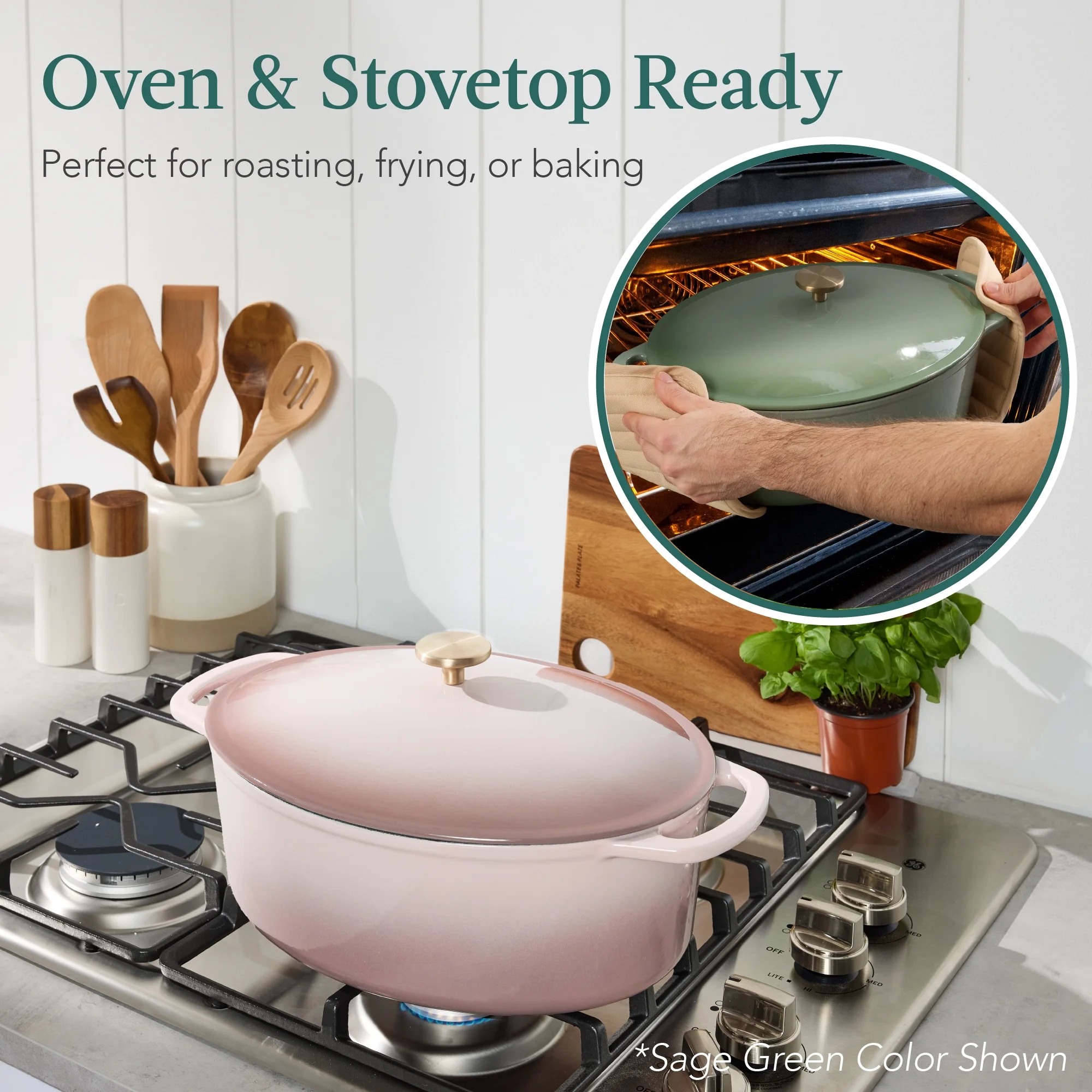 Best Choice Products Oval 7.5 Quart Cast-Iron Dutch Oven, Heavy-Duty w/ Enamel, Side Handles - Vanilla Buttercream