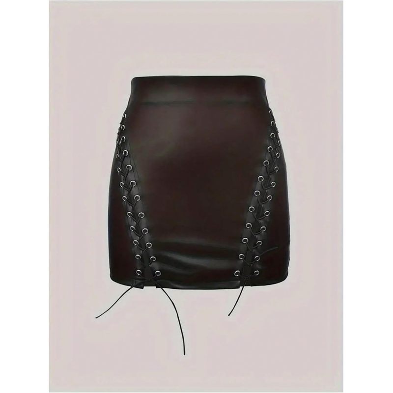 Women's High Waist Leather Mini Skirt Lace Up Side Night Out Bodycon Skirts