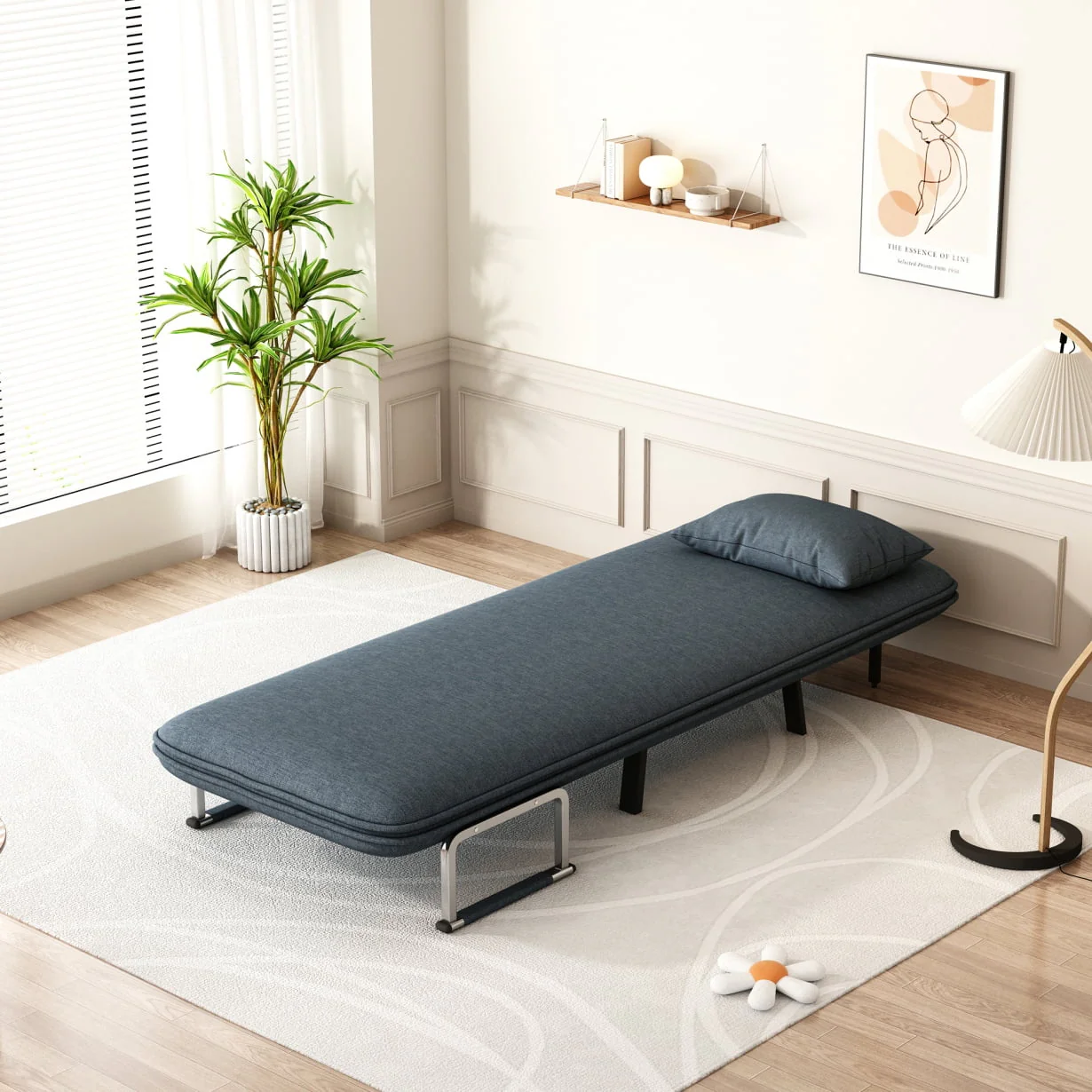 31.5″Convertible Sofa Bed Sleeper Chair, Tri-fold Upholstered Armchair Sleeper with Pillow, Folding Leisure Chaise Lounge Couch with 5 Angle Adjustable Backrest, Single Lazy Bed for Office Apartment