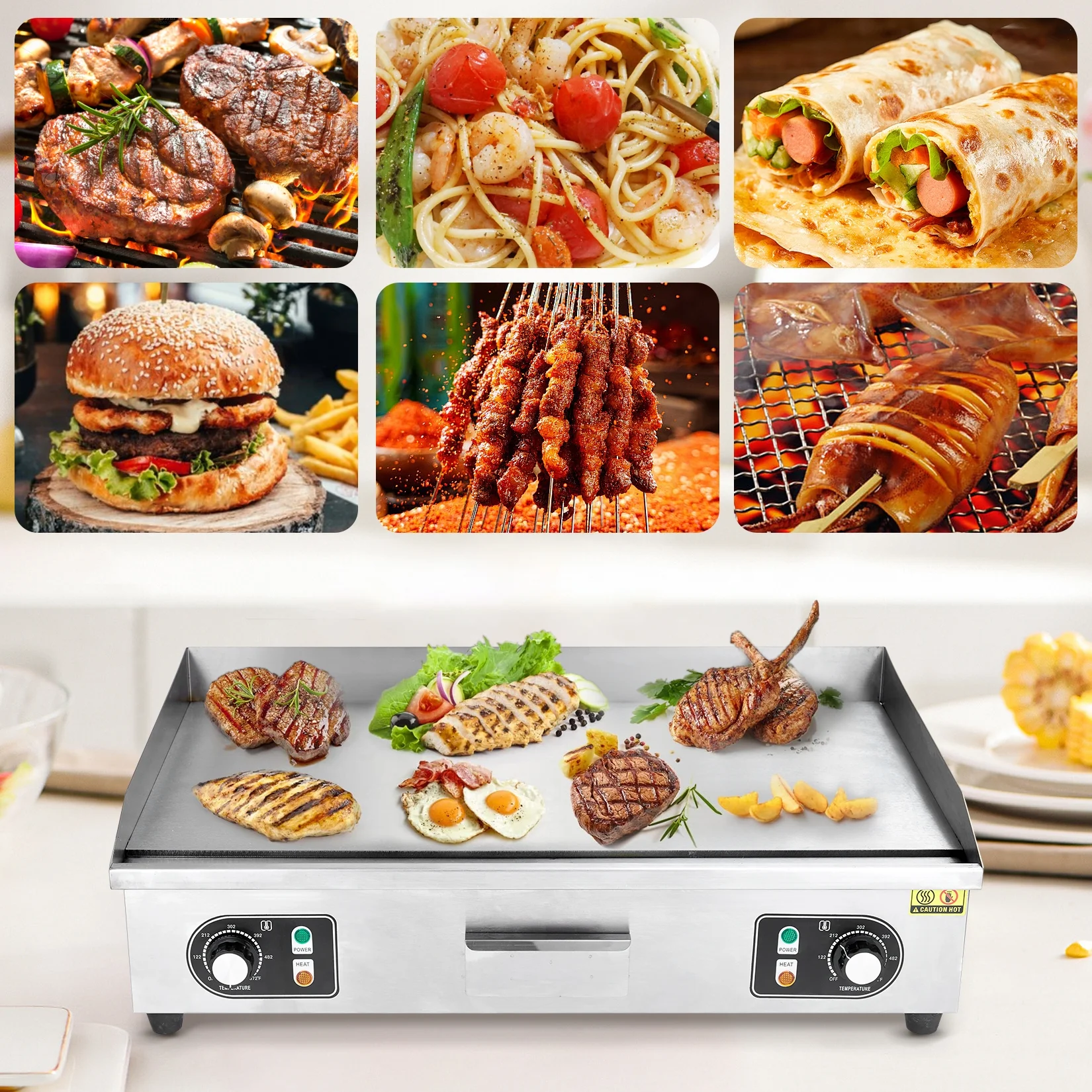 EastVita 22-Inch Commercial Electric Countertop Grill, Non-Stick Electric Grill Plate, Temperature Control 122��F-572��F, 1600W Electric Grill Pan