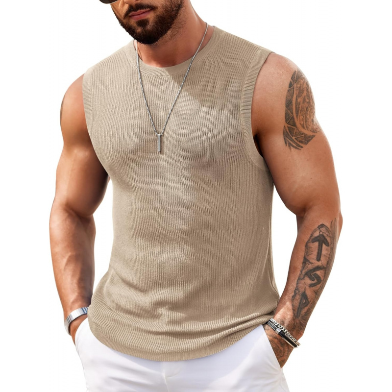 Men's Casual Knitted Tank Tops Crew Neck