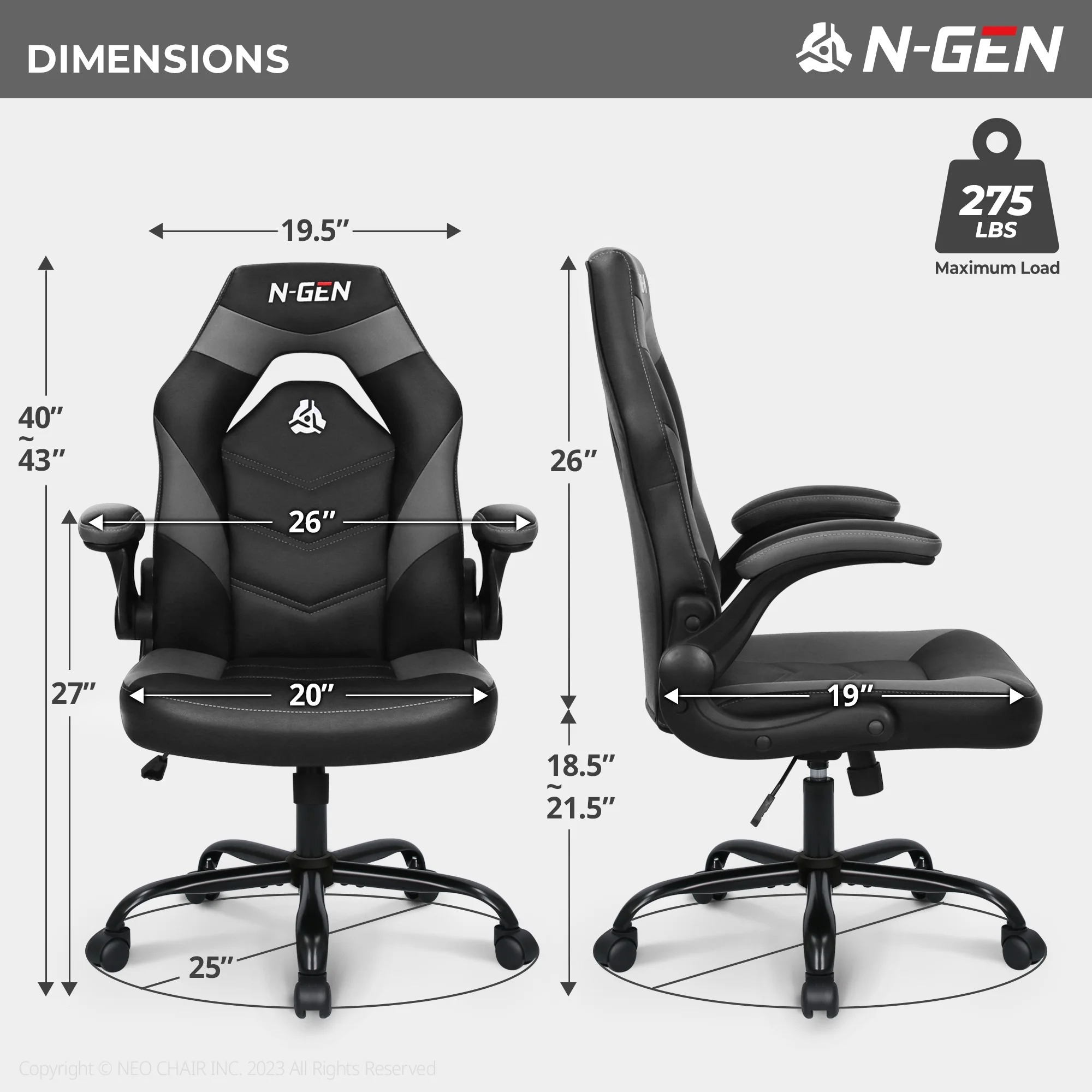 N-GEN Red Gaming Chair, Flip-up Armrest Computer Chair Ergonomic Office Chair PU Leather Desk Chair Executive Adjustable Swivel Task Chair