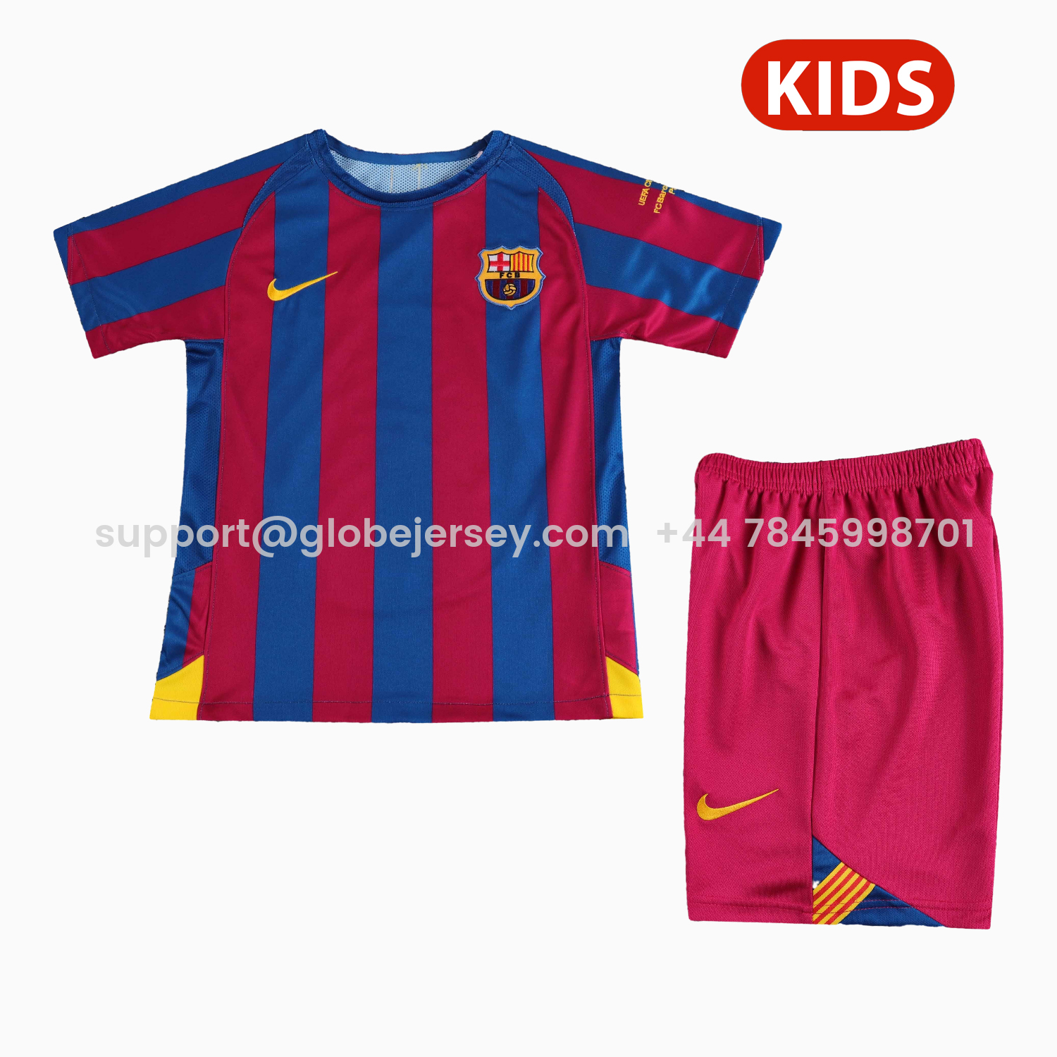 Retro Barcelona 2005-06 Home Stadium Kids Kit - Champions League Version